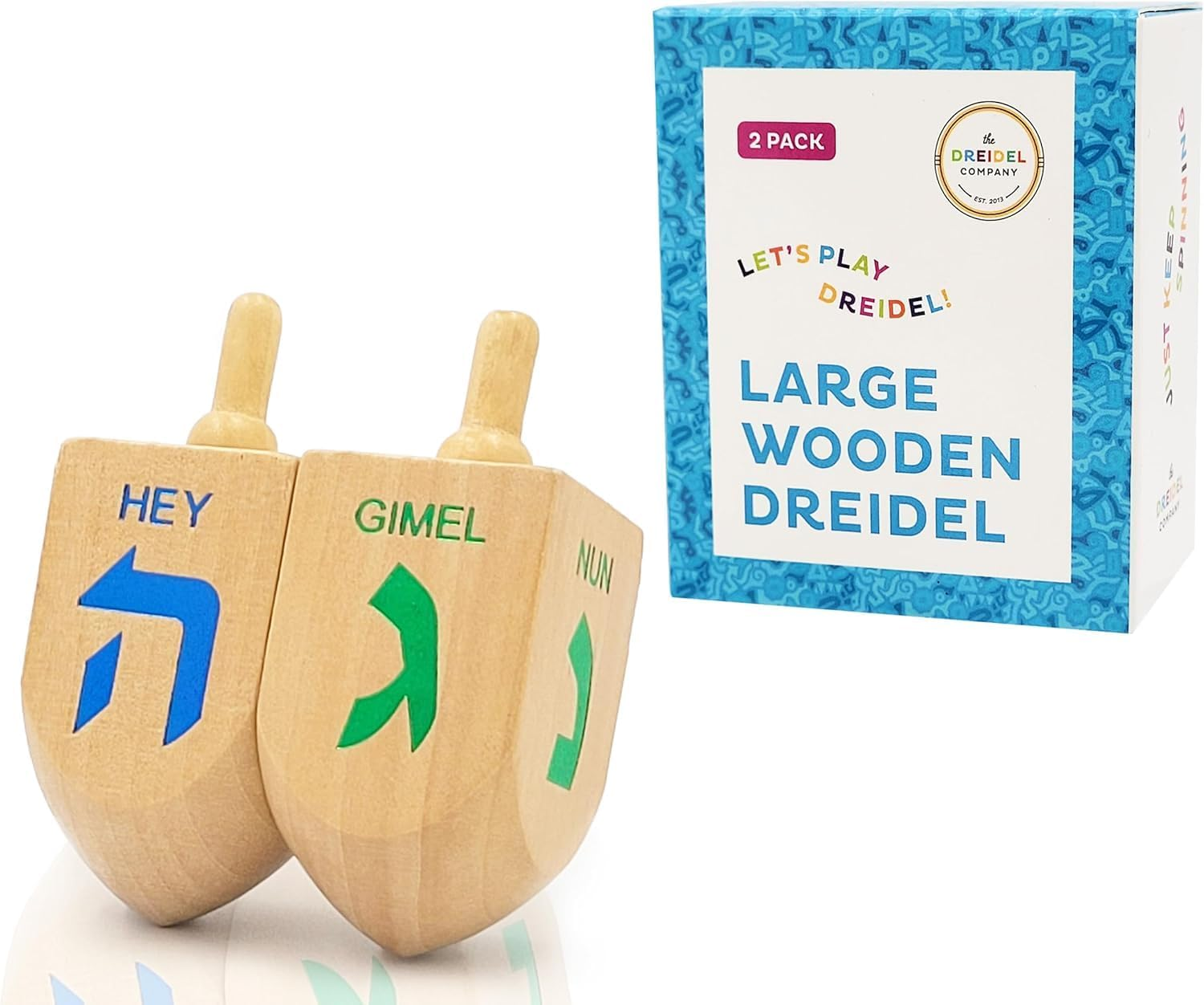 Hanukkah Dreidel Extra Large Wooden Dreidels Hand Painted - Includes Game Instruction Cards! (4-Pack XL Dreidels) image number 4