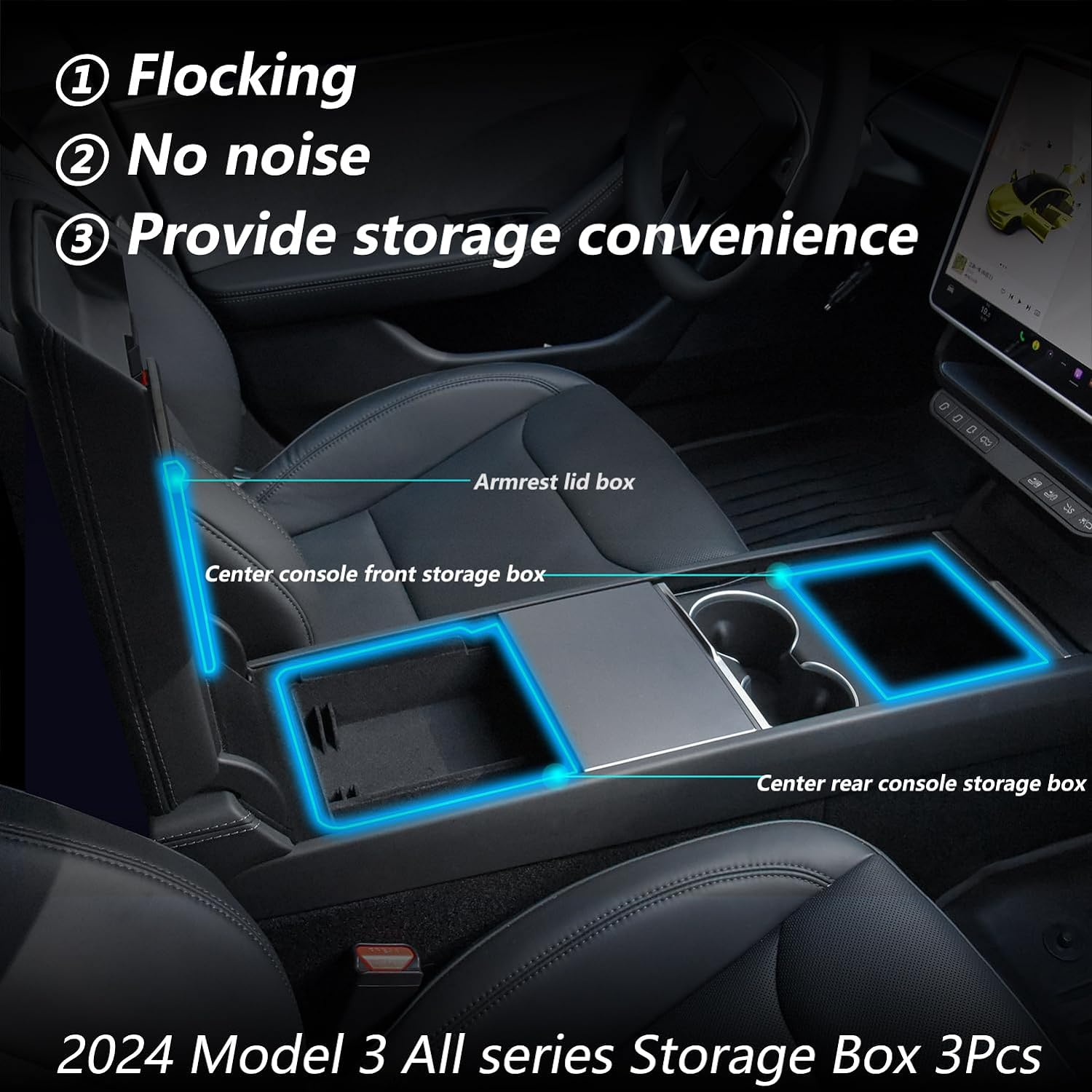 Customized for Model 3 Y Center Console Organizer Tray(3 Pcs), for Model 3 Highland Accessories 2024 2025/For Model Y Juniper Accessories 2025
