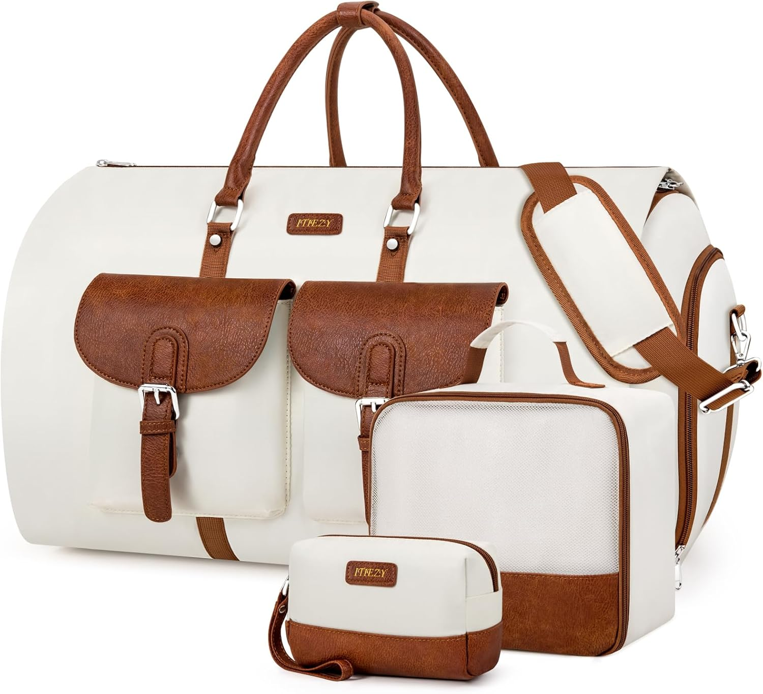 Garment Duffle Bag for Travel - Convertible Carry on Garment Duffel Travel Bag for Women Men Large Weekender Bag with Shoes Pouch 2 in 1 Hanging Suit Travel Duffel Bag 3Pcs Set, A02-Black