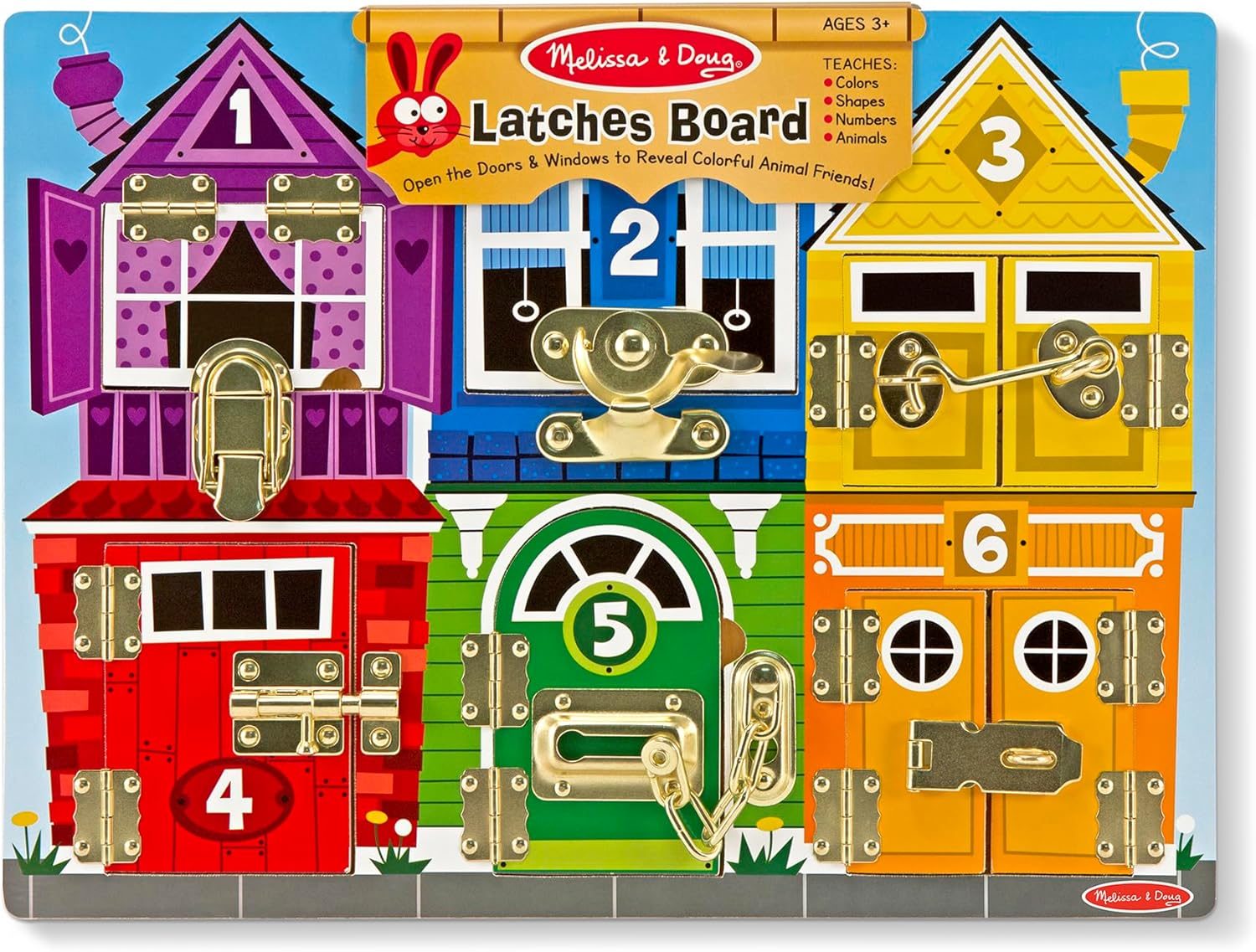 Melissa & Doug Deluxe Latches Wooden Activity Board &ndash; 6 Doors with Locks & Latches &ndash; Ages 3+ image number 5