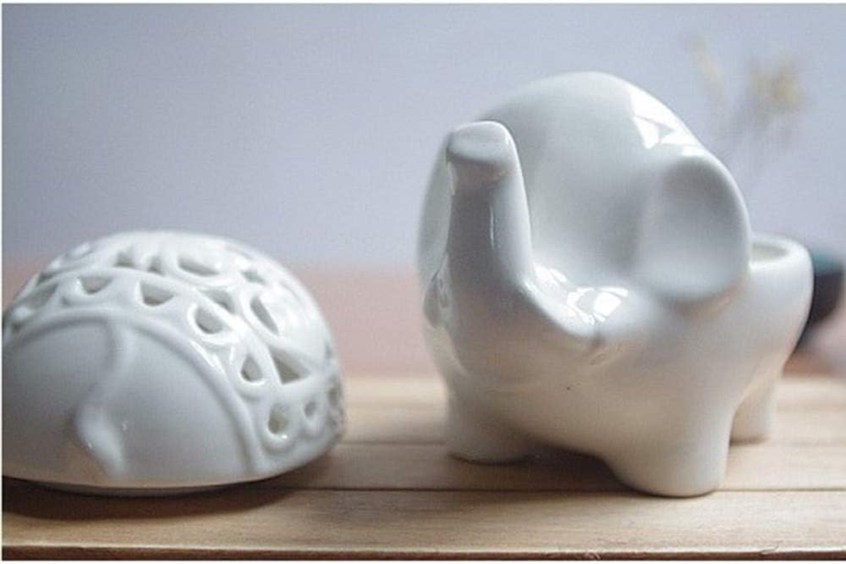 Scented Candle Fragrance Melter Tea Light Holder,2 PCS Set Cute Elephant Shaped Openwork Design Ceramic Decorative Tea Light Candleholder image number 5
