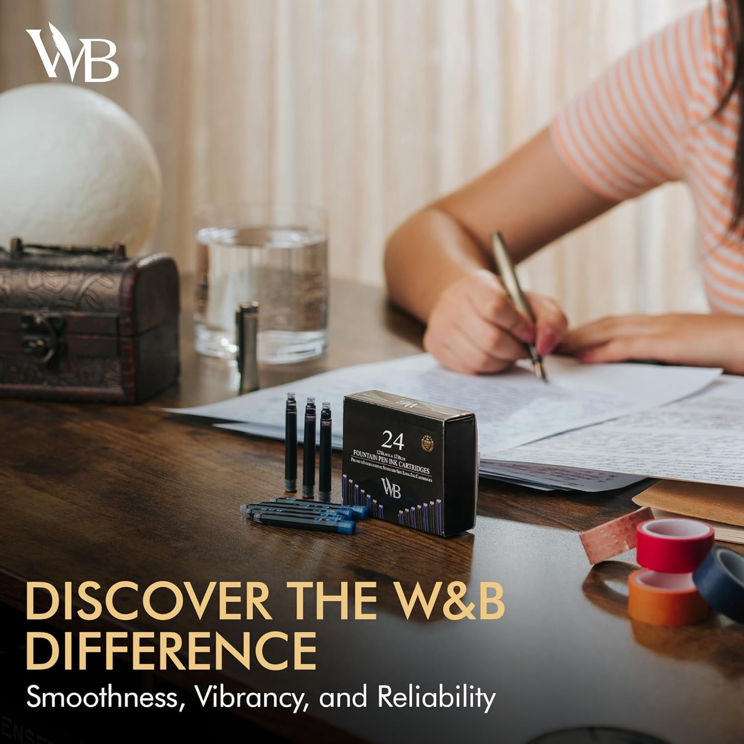 Wordsworth & Black 24 Pack Fountain Pen Ink Refills - Set of 12 Black - 12 Blue Ink Cartridges - International Standard Long Size Length APPR 2.3" - Base Diameter APPR 0.24" Disposable and Generic