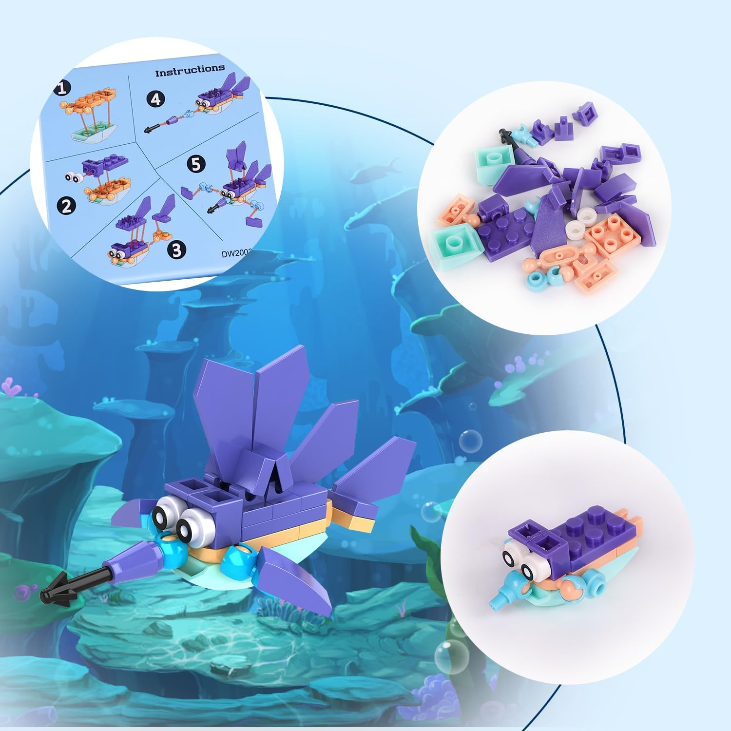 12 in 1 Pre Filled Sea Creatures Building Blocks Set-12 Pcs Mini Building Blocks Toys,Various Sea Creatures,Stem Building Blocks Toys,Party Favor for Kids,Birthday,Goodie Bags,Carnival Prizes image number 4