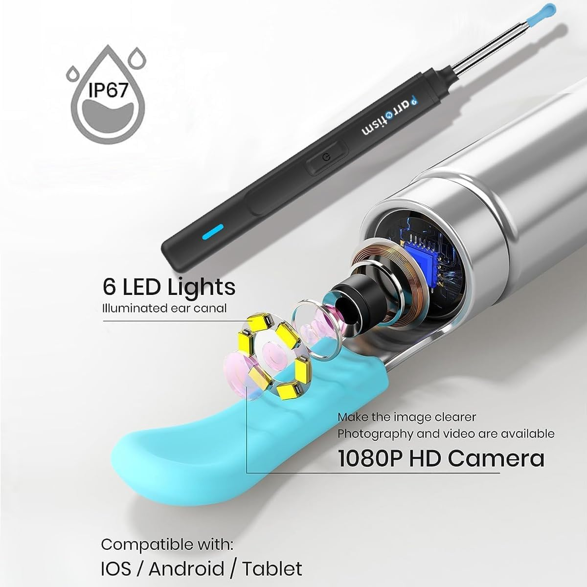 Ear Wax Removal, Wireless Otoscope with 6 LED Lights, 2K HD Camera Ear Wax Remover Cleaning Set &ndash; Compatible with Iphone and Android Devices &ndash; Adults, Kids and Pets (Y9) image number 3