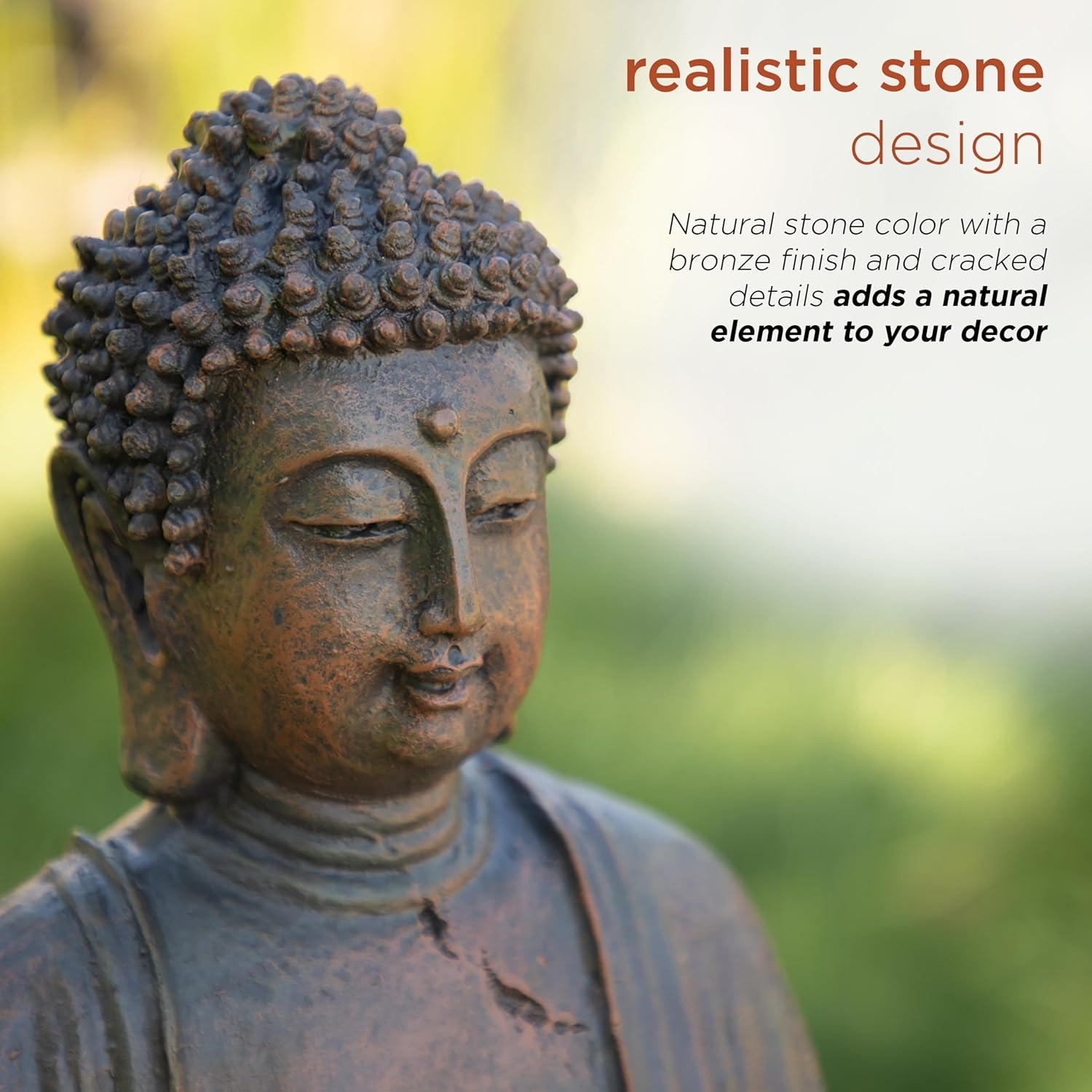 Alpine Corporation GEM170 Buddha Statue, 10" L X 8" W X 15" H, Bronze image number 3