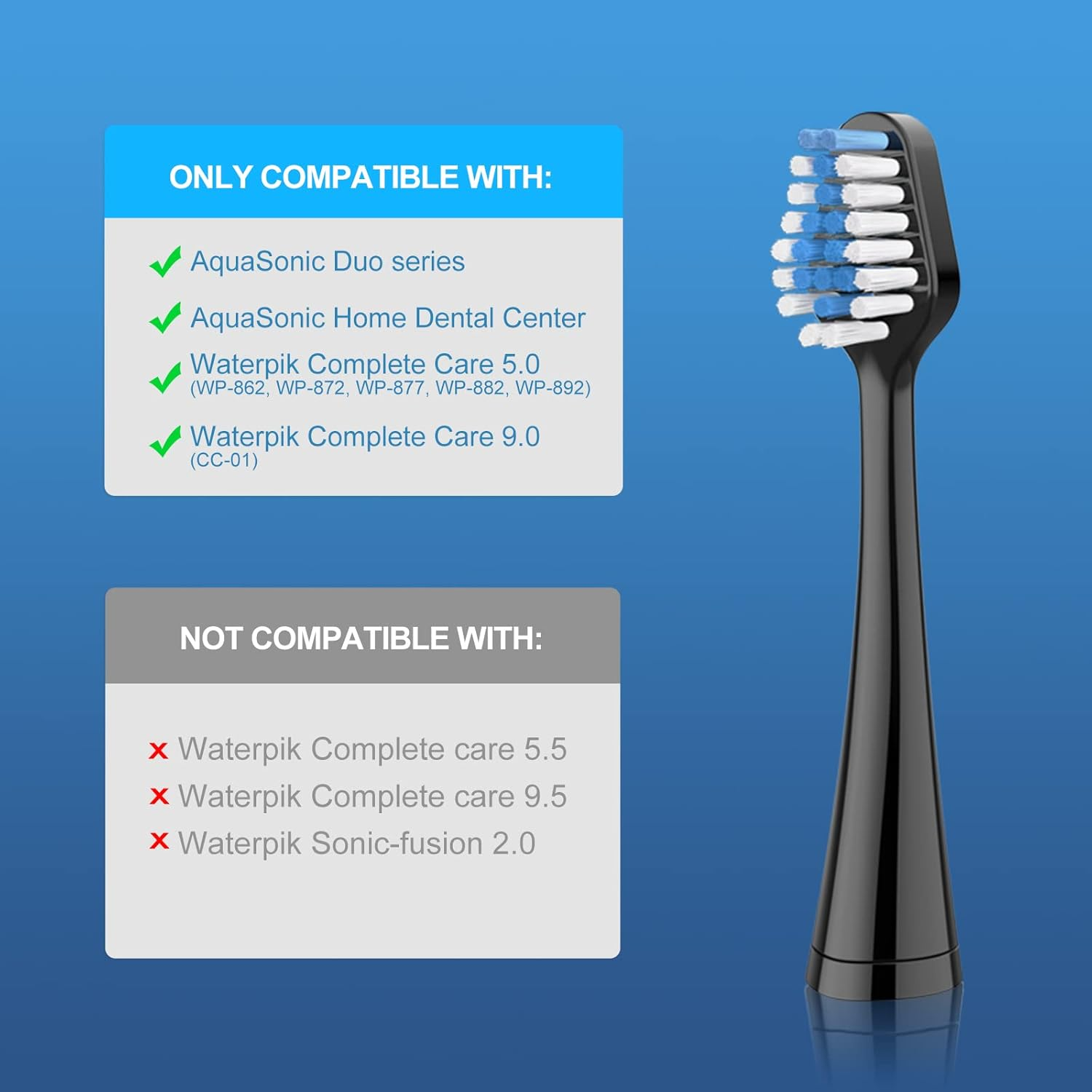 Harobey Replacements Toothbrush Heads for Waterpik Complete Care 5.0/9.0 (WP-861/CC-01), STRB-10WB, Pack of 10, Black image number 3