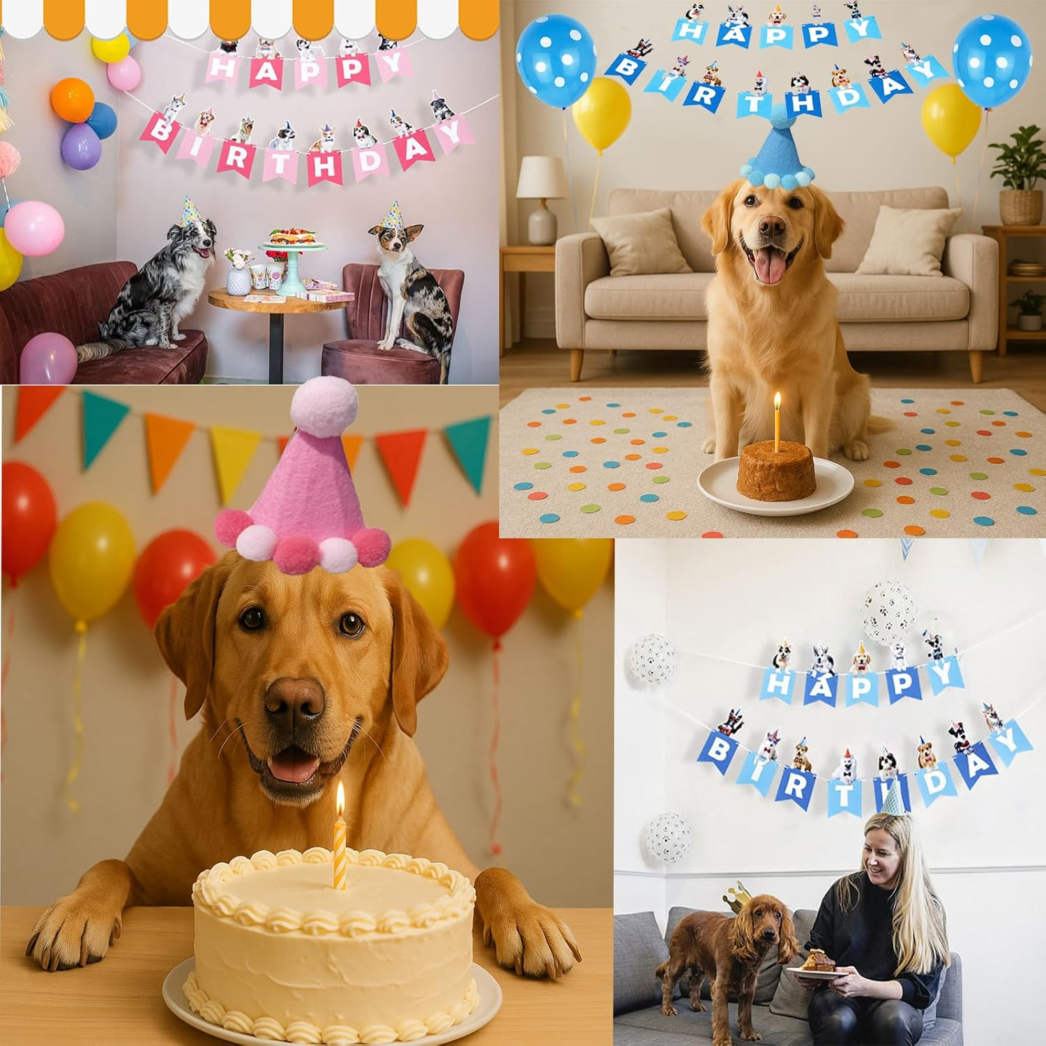 Dog Birthday Party Supplies Set, Blue Puppy Celebration Kit with Happy Birthday Banner Balloons Bandana Hat, DIY Paw Print Kit, Squeaky Toys Glitter Age Numbers Puppy'S First Birthday image number 5