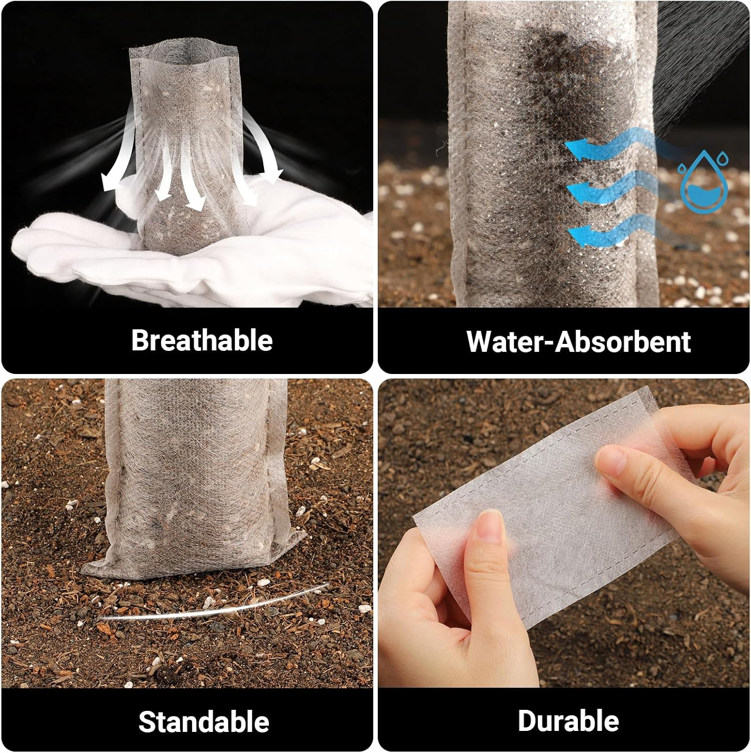 Seed Starter Bags Small, 200PCS 3X4 Inch Non-Woven Nursery Plant Grow Bags, Fabric Seedling Bags Pots Pouch for Plants Seeding Clones Home Garden Supply image number 5