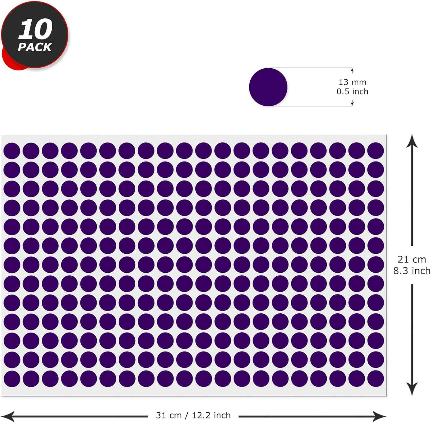 Purple Dot Stickers 1/2 Inch Vinyl Self-Adhesive Waterproof Colored Circle Labels Removable Color Coding Decals round Tag for Office Inventory 2600 PCS image number 2
