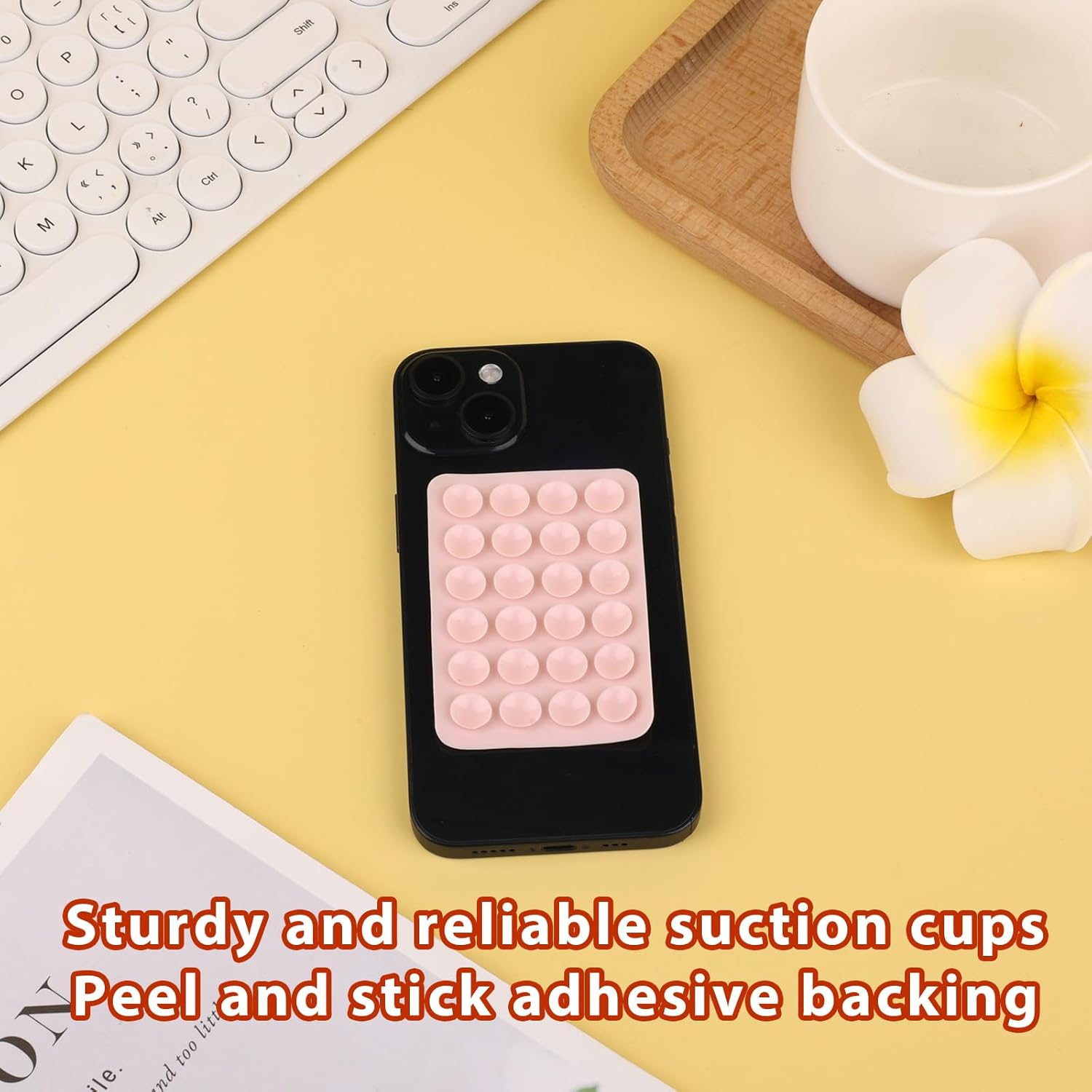 5Pcs Phone Suction Holder, Non-Slip Silicon Adhesive Phone Stand Sticky Phone Mount with 24 Suction Cups Hands-Free Phone Accessories Holder for Selfies and Videos(Light Pink) image number 4