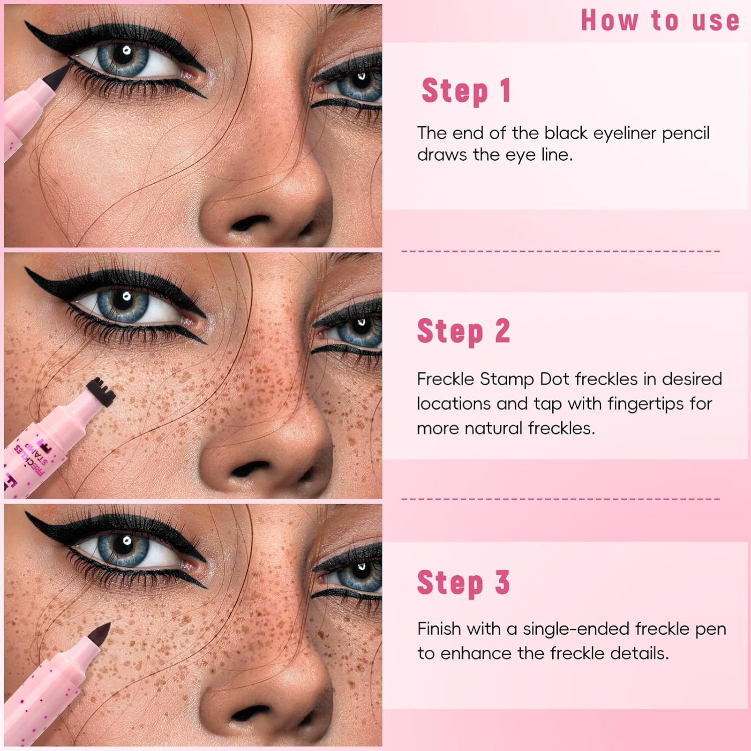 Noerrors 2 Colour Freckle Stamp Pen for Natural Lifelike False Freckles, 2 in 1 Dark Brown Freckle Stamp Eyeliner Light Brown Soft Dot Pen Sun-Kissed Makeup