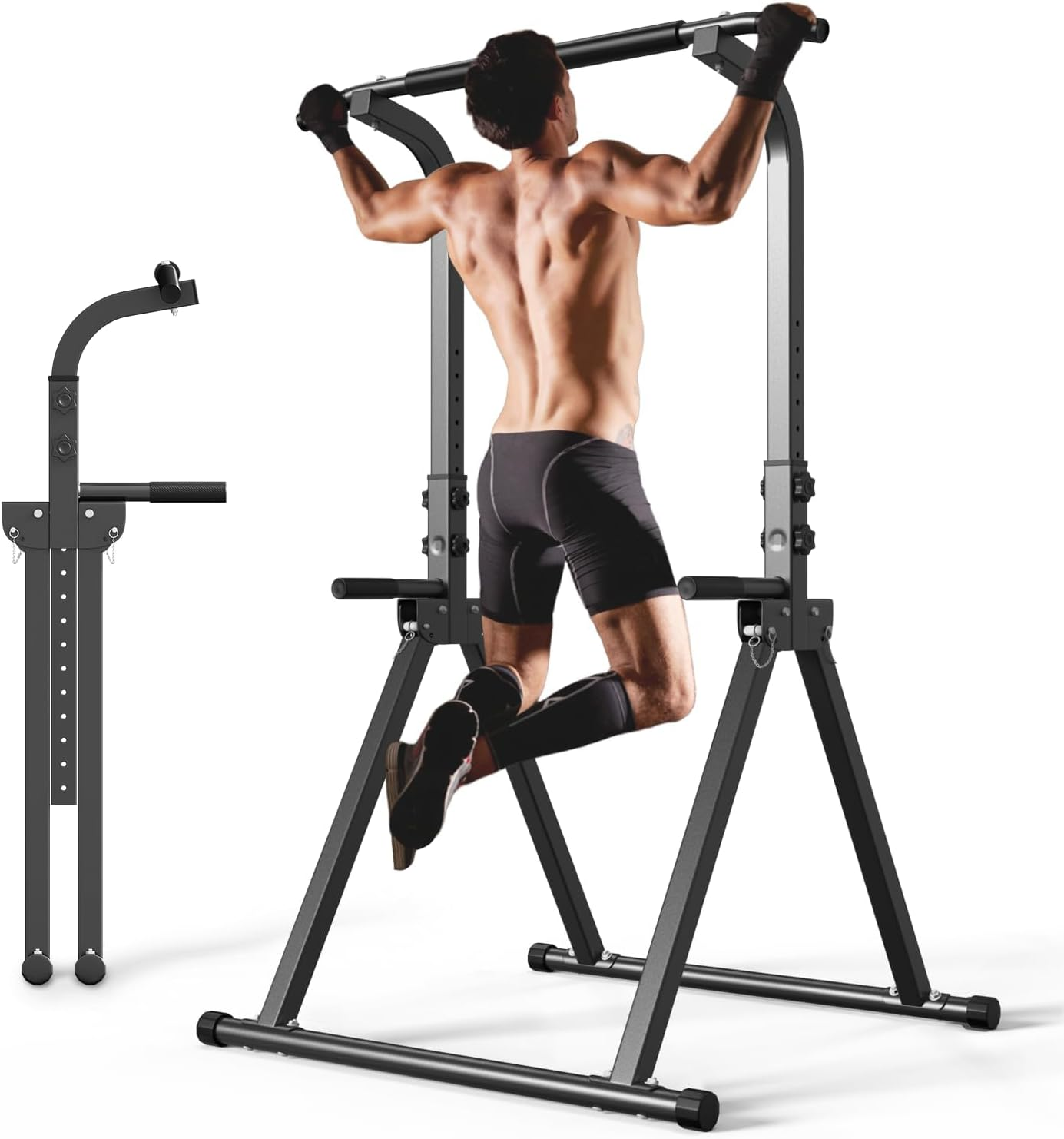 Foldable Pull up Bar, Free Standing Multi-Function Power Tower Dip Bar Height Adjsutable Home Gym Strength Training Equipment 300 LBS Weight Capacity image number 6