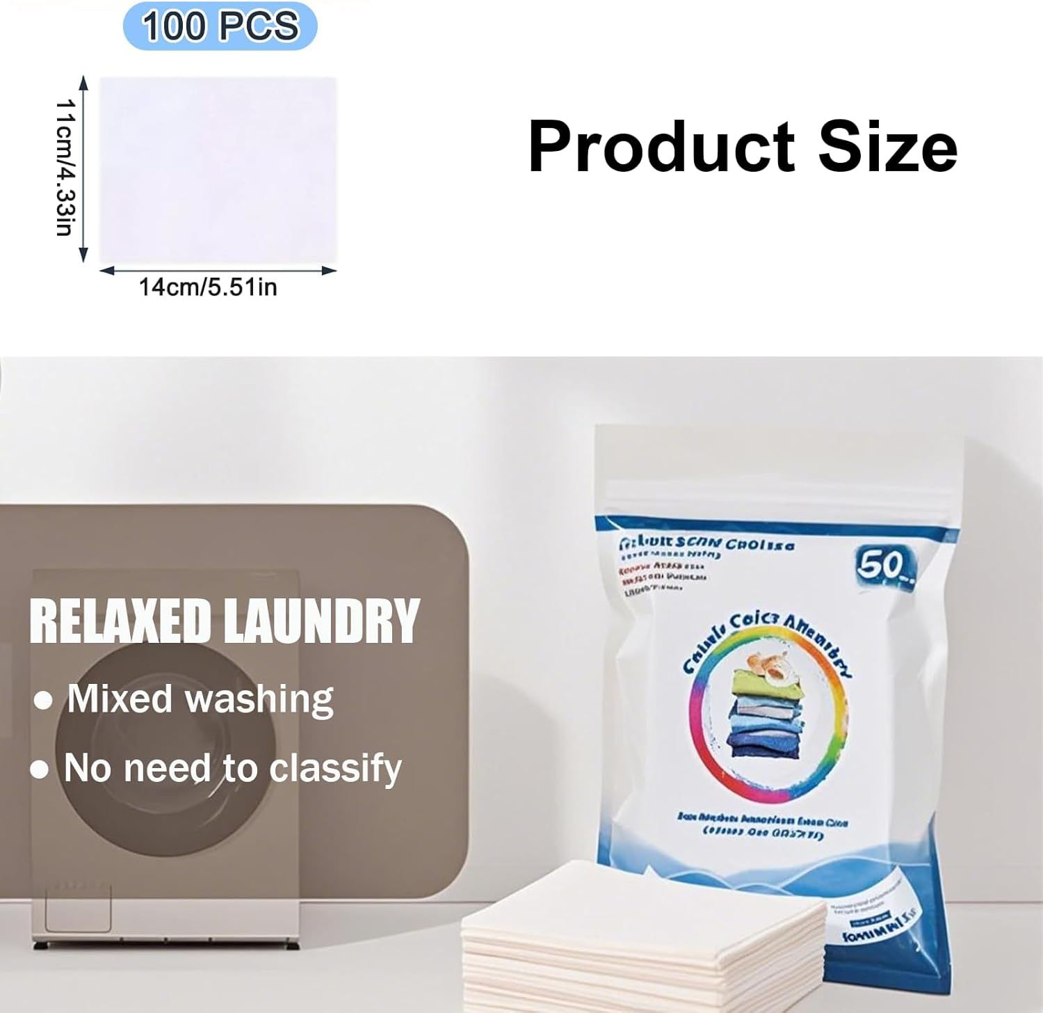 Color Catchers for Laundry, 100 Grabber Sheets Essential for Home Use - Maintains Original Color of Clothing, Suitable for Apartment, School, Travel image number 2