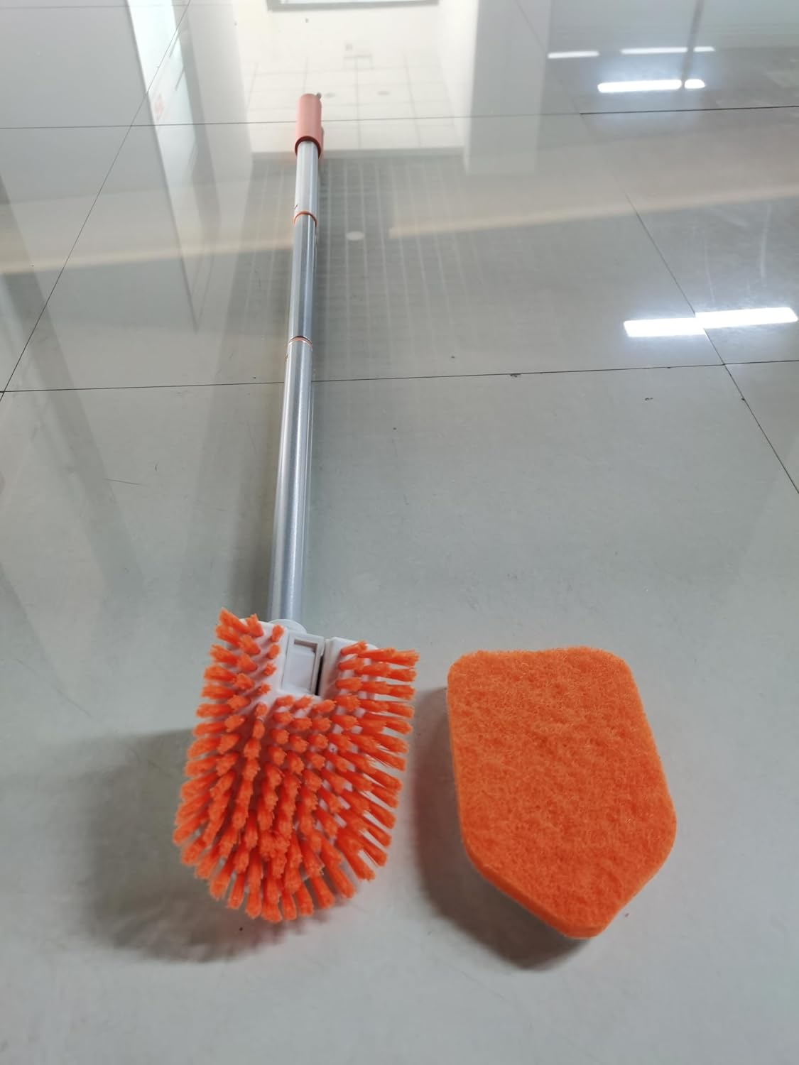 Shower Scrubber 2-In-1 Tub and Tile Cleaning Brush with Long Handle, Detachable Stiff Bristle Scrub Brush and Sponge Head for Bathroom, Bathtub, Floor