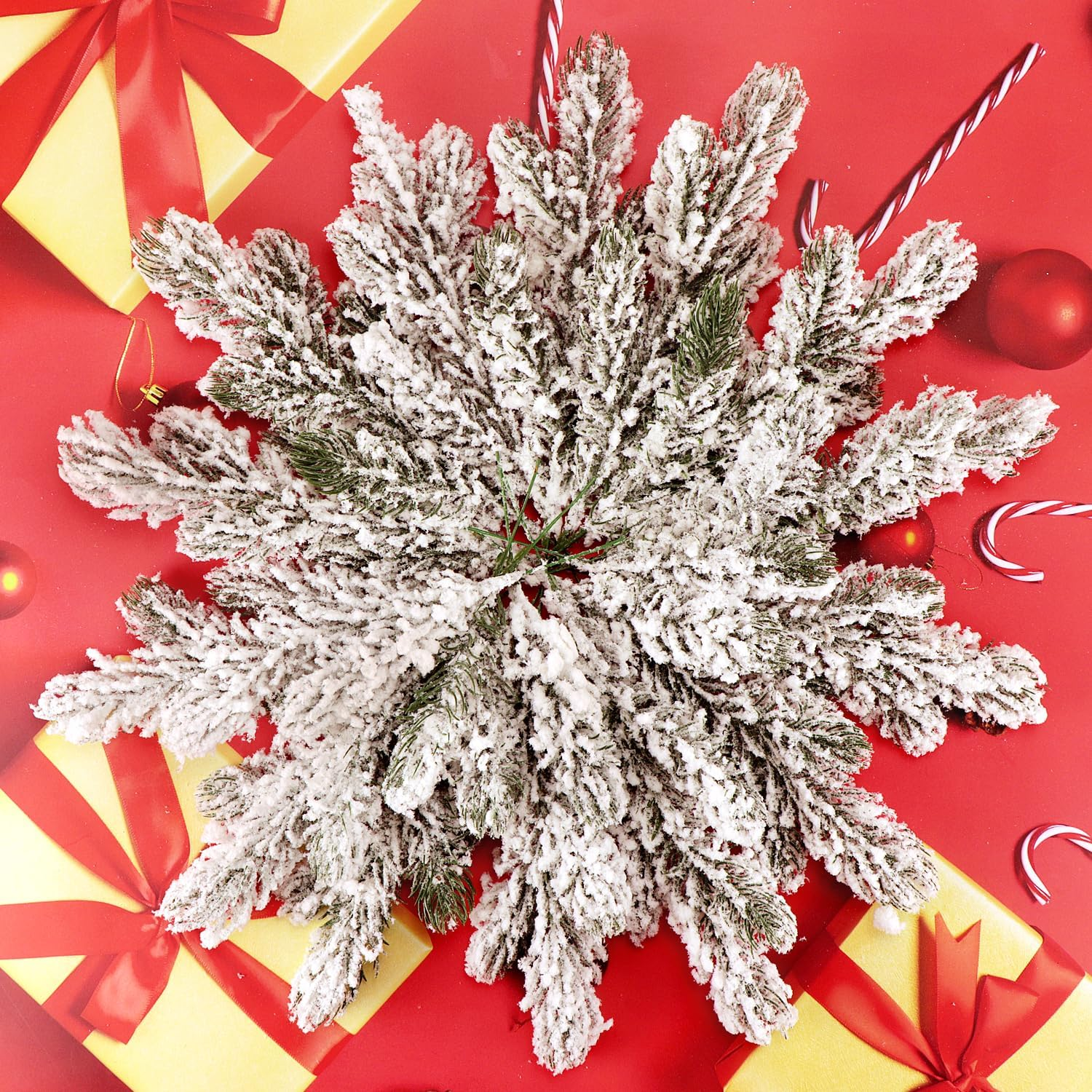 24Pcs Snowy Artificial Pine Needles Branches Twigs 10.6" Fake Frosted Pine Picks Greenery Stems Christmas Pine Tree Picks Winter Fir Pine Sprays Sprigs for Crafts Wreaths Garlands Holiday Decor image number 3