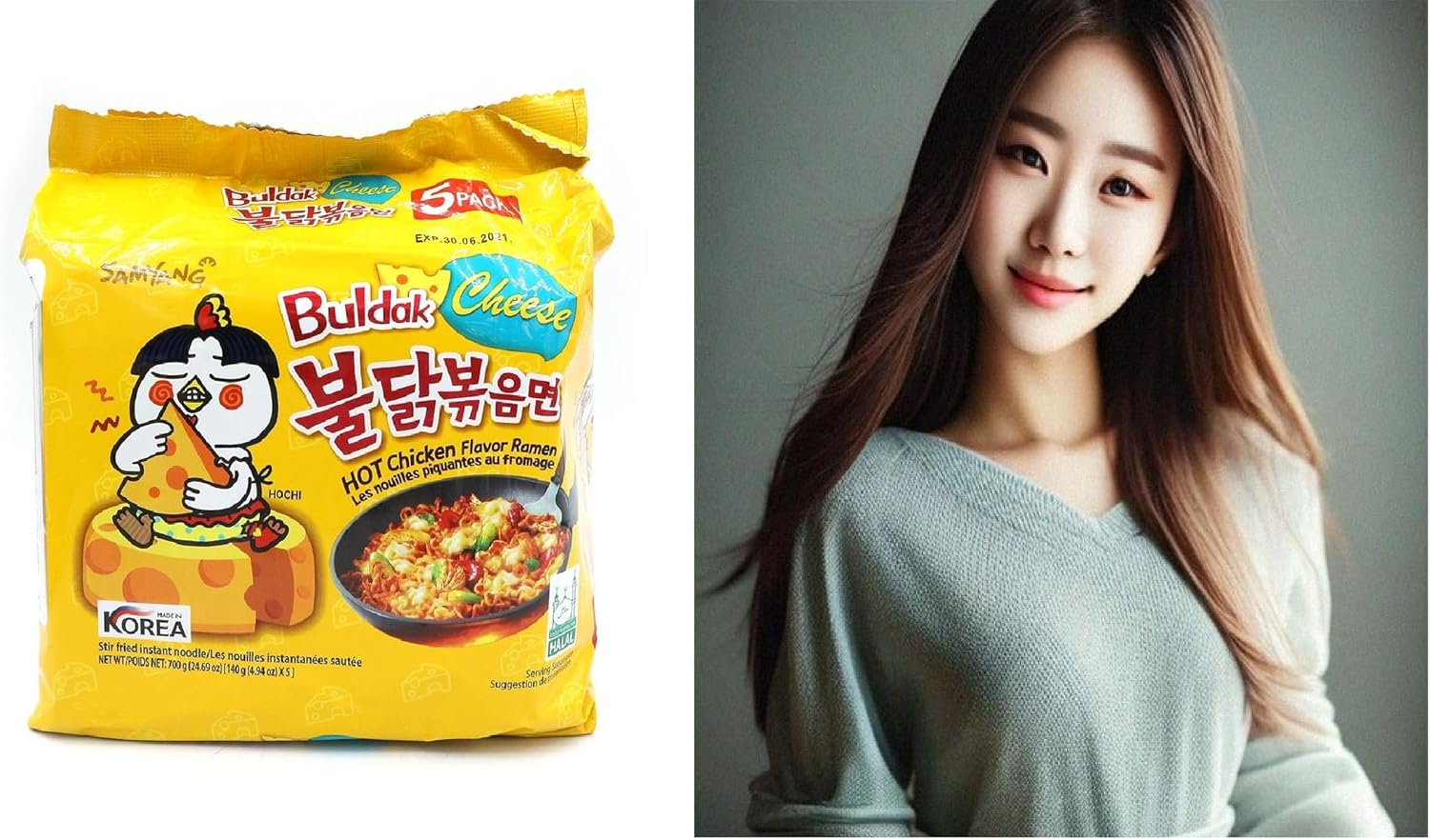 Samyang Buldak Cheese Korean Spicy Hot Chicken Stir-Fried Noodles 4.93Oz (Pack of 5) 700G Made in Korea Korean Instant Ramen Noodle Snack