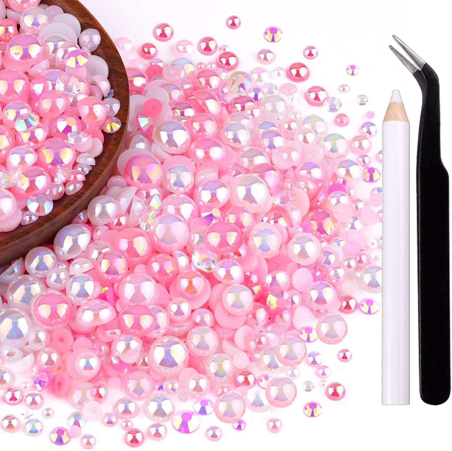 24 Grid Flatback Rhinestones and Beads for Nails, Betterjonny Rhinestones for Crafts 3-8 Mm Glitter Stones Half Beads with Tweezers and Dotting Pen for DIY Crafts Nail Design Clothing F image number 4