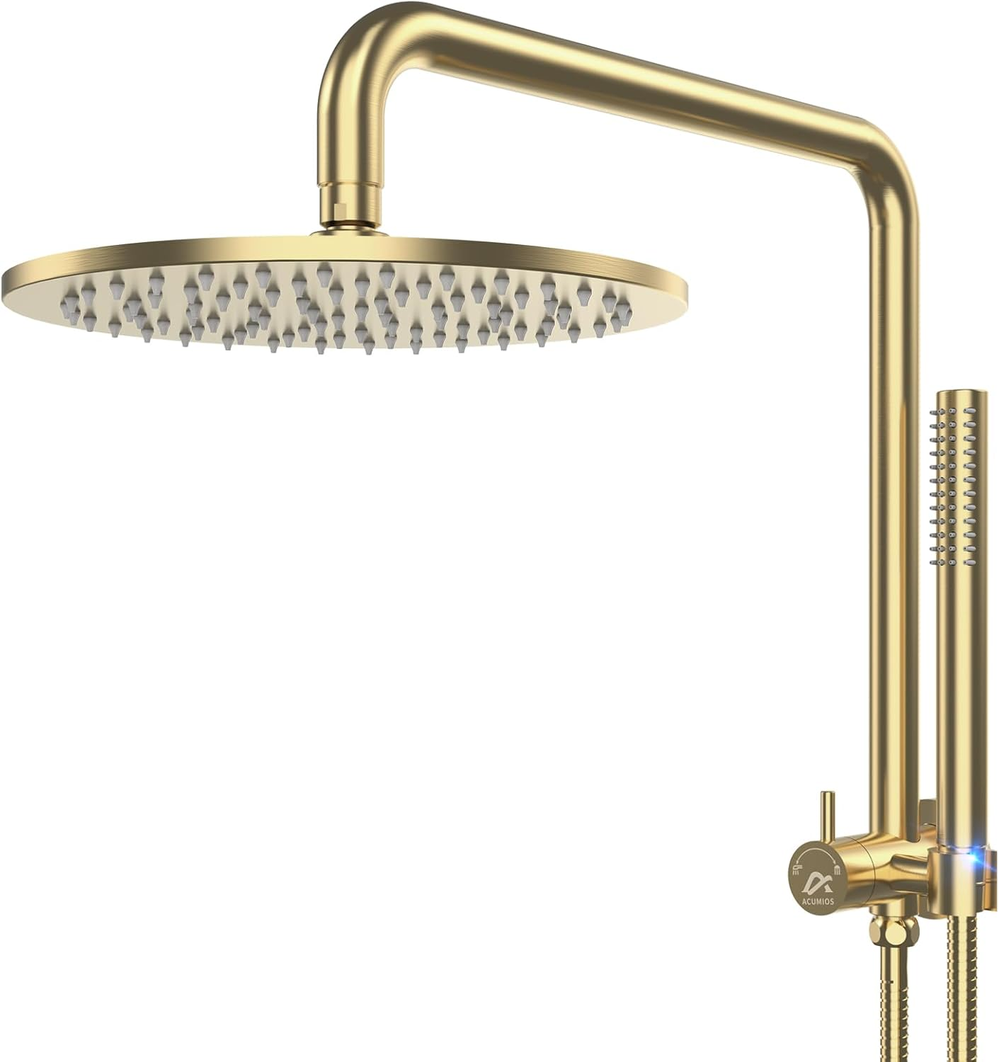 Acumios Luxury 10" Rain Shower Head Set, 2-In-1 Bathroom Shower System with 8Mm Thick Overhead and Stainless Steel Handheld, WELS Certified (Brushed Gold)