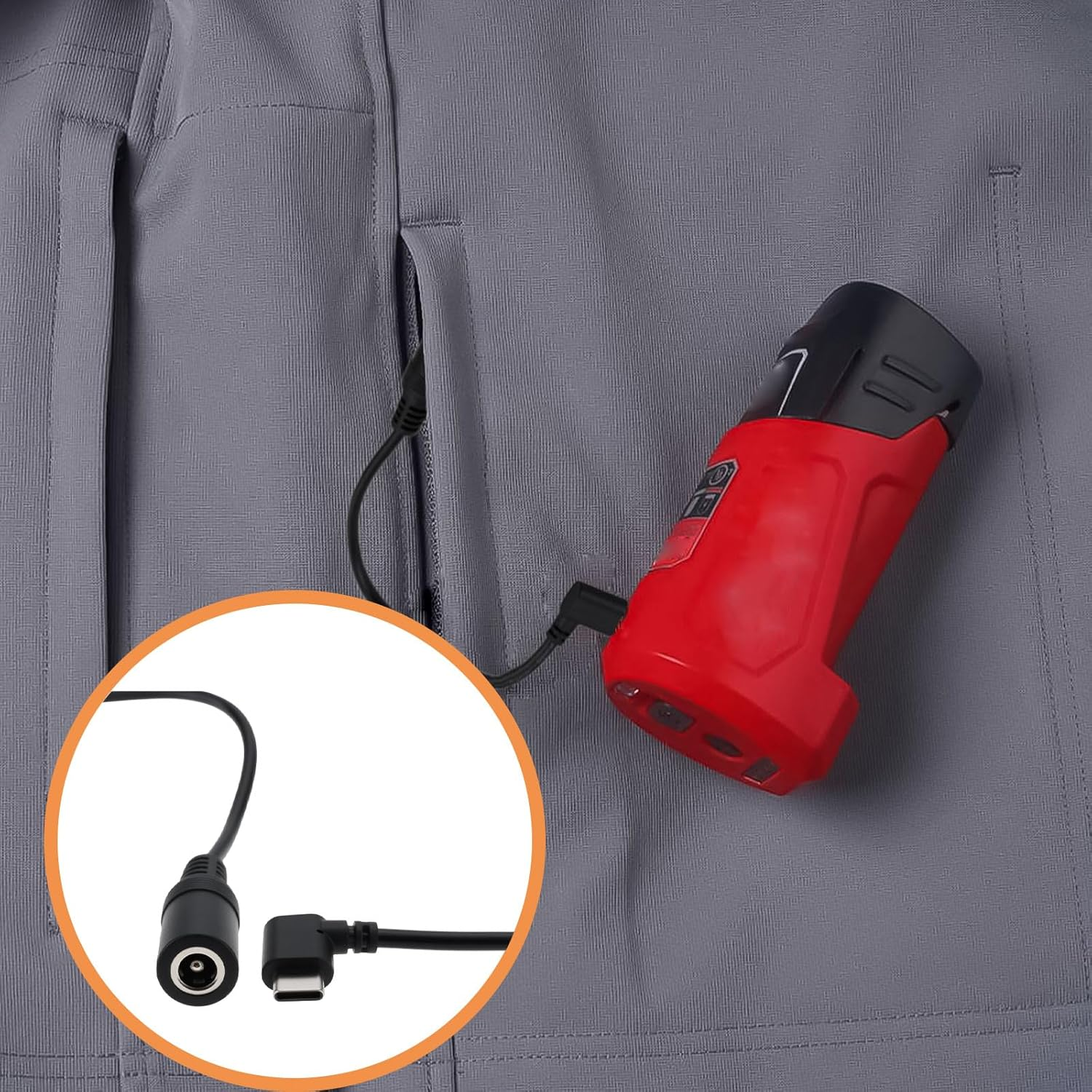 Create Idea 12V Heated Jacket Battery Boost Adapter Charger Cable Compatible with Milwaukee M12 Compatible with Makit 30Cm Type-C to 5.5Mm image number 6