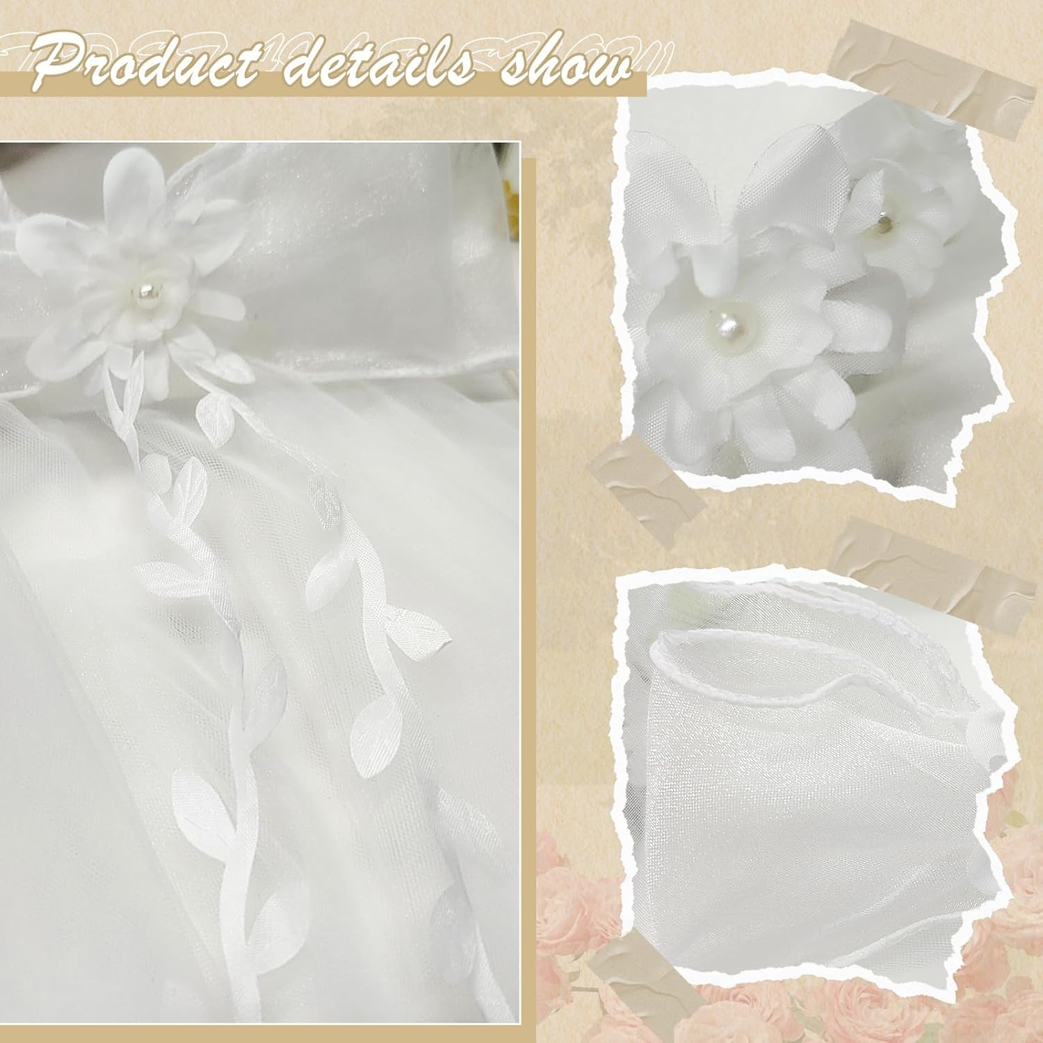 KERANEET Wedding Headband Flowers Headband Wedding Hair Accessories Communion Girls Flowers Headband White Girls Flower Headdress Wedding for Flower Girls and Bridesmaid image number 3