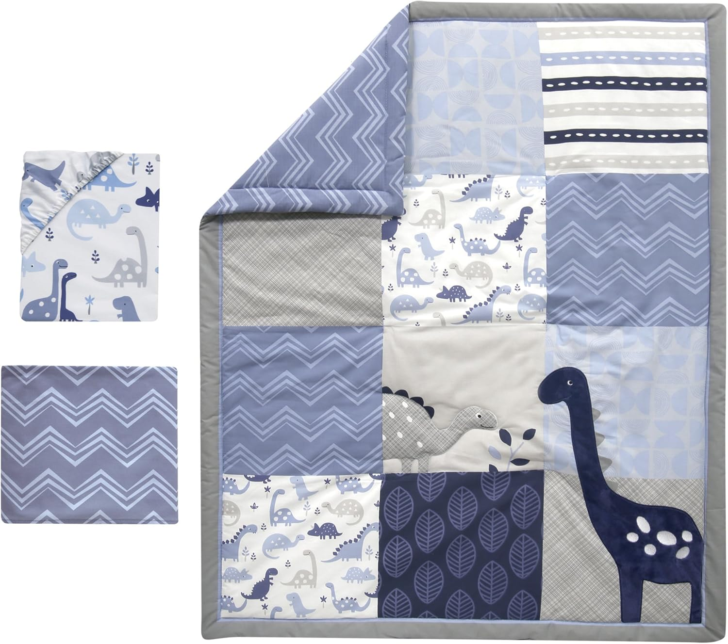 Bedtime Originals Roar Dinosaur 3 Piece Crib Bedding Set, Blue/Gray image number 1