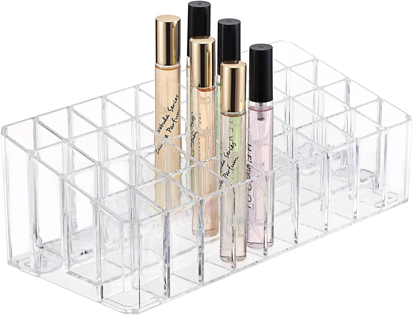 Lipstick Storage Box Organizer, 24 Spaces Clear Acrylic Perfume Storage Holder Beauty Scent Holder, Makeup Lipgloss Lipstick Display Case with Lid (24 Spaces, One Size)