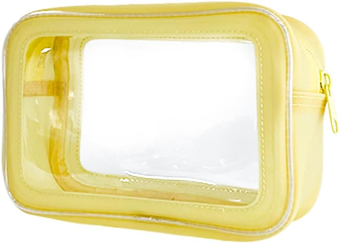 Toteprint Transparent Cosmetic Bag Small Cosmetic Bag PVC Waterproof 18 X 13 X 6.5 Cm with Floral Pattern for Men and Women, Yellow, Modern