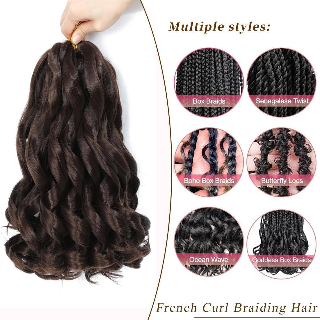 French Curl Braiding Hair 12 Inch 8 Packs Curly Braiding Hair Pre Stretched French Curls Braiding Extension Curl Crochet Braids Spiral Extensions (4#, 12 Inch (Pack of 8) image number 5