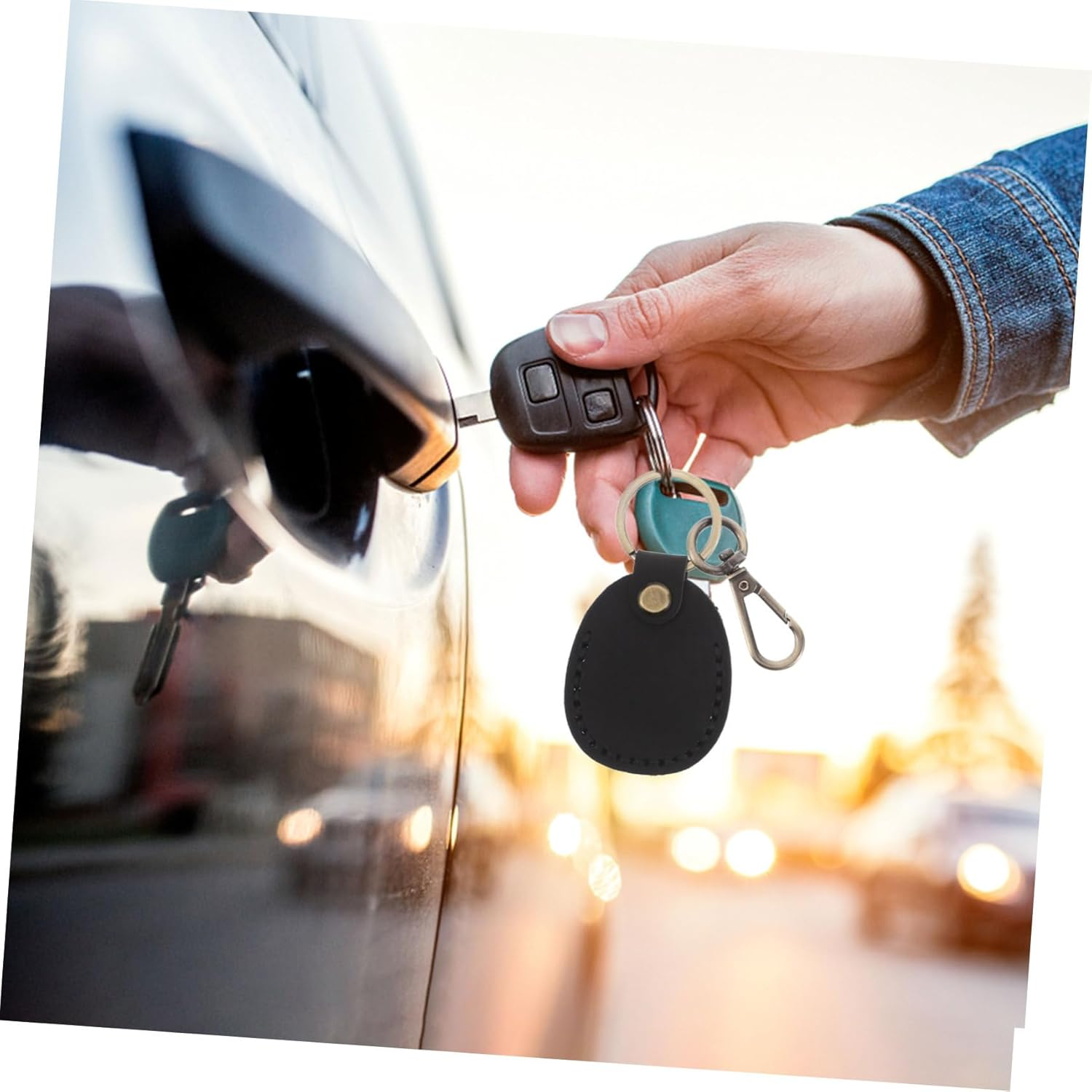 MUCKLILY 3Pcs Retro Pu Card Holder Keychain Set, Handmade Small Access Card Sleeve Protector with Ring, Womens Mini Storage Pouch for Electronic Keys and NFC Tags image number 4