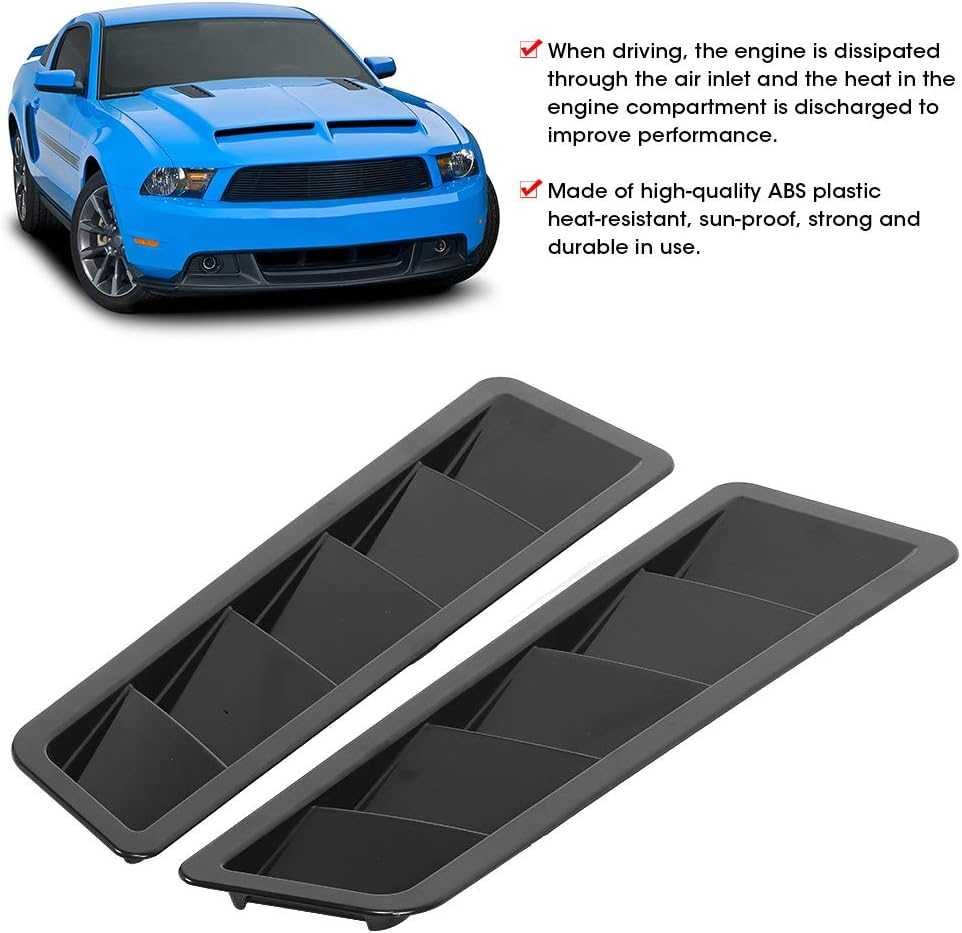 2Pc Hood Vent Air Flow Intake Side Scoop Hood Cover Car Decorative ABS Universial on Car SUV Truck Black image number 2