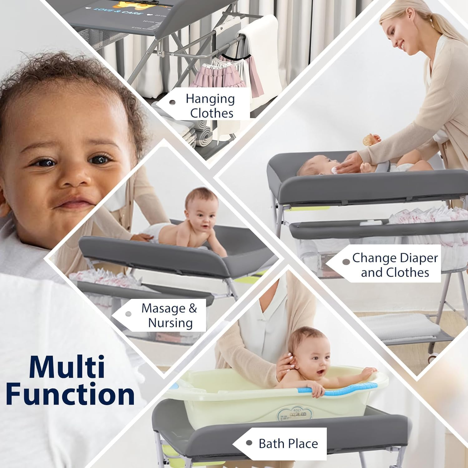 Baby Changing Table, Versatile Folding Changing Table, Waterproof Diaper Changing Station, Adjustable Height, Baby Changing Station, Mobile Nursery for Infant and Newborn image number 1