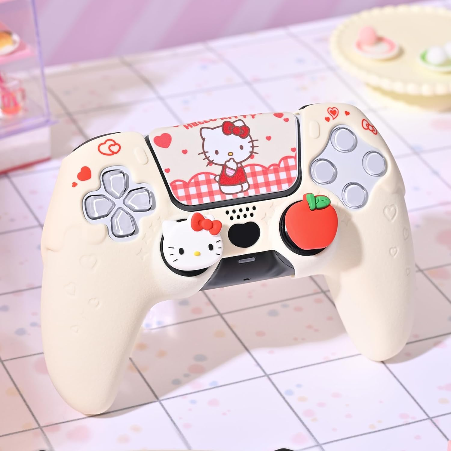 Kuitmor PS5 Controller Skin Case Set,Silicone Protective Cover Case,Anti-Slip Cute Kitty Protective Shell for PS5 Controller with 2 Thumb Grip Caps and 2 Stickers