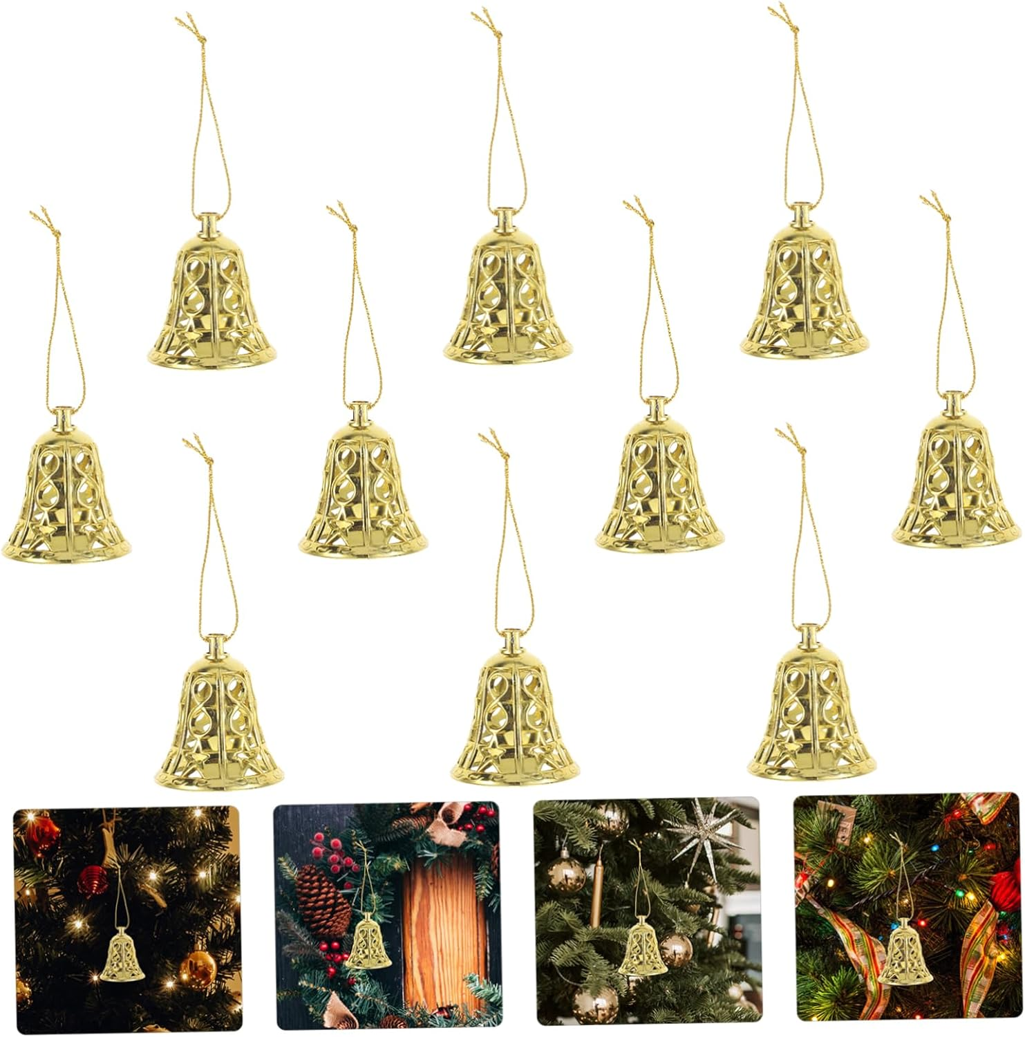 12Pcs Christmas Tree Hanging Bell Ornaments Decorative Props for Theme Parties Weddings Year Decor Eye-Catching Pendant Decor for Bookshelves Shelves and Cars image number 4