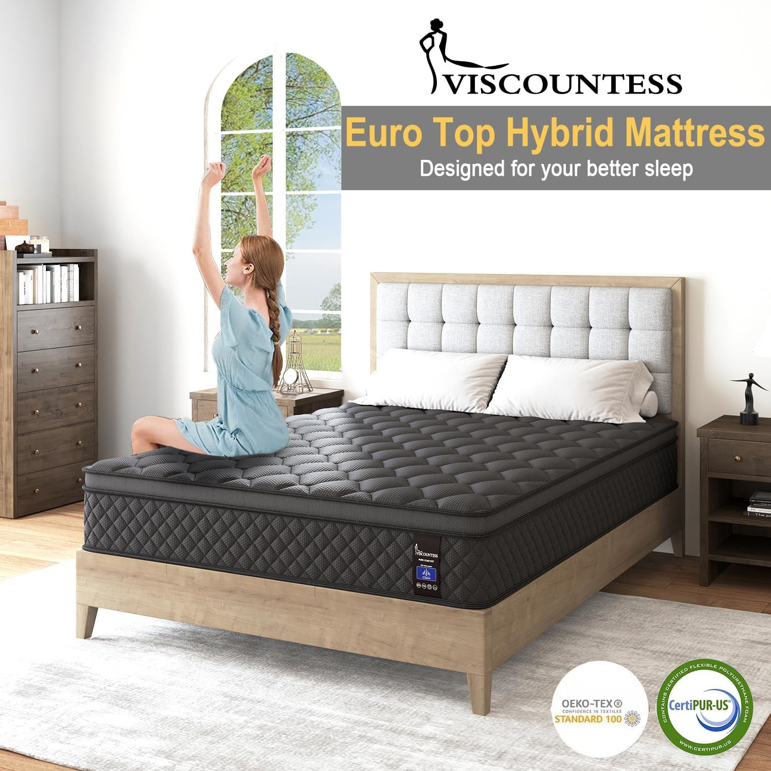 Double Hybrid Mattress Euro Top Medium Firm for Back & Lumbar Support, Individual Pocket Spring Mattresses for Motion Isolation & Pressure Relief image number 2