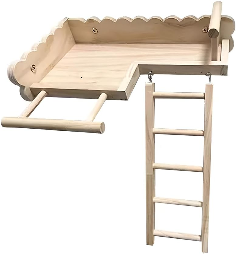 AIMALL Solid Wood Parrot Platform with Climbing Ladder 12.6X7.08X2.63In Perch Toy for Birds Budgies Cockatiels Habitat Stand Cage Accessories Natural Pine Colour