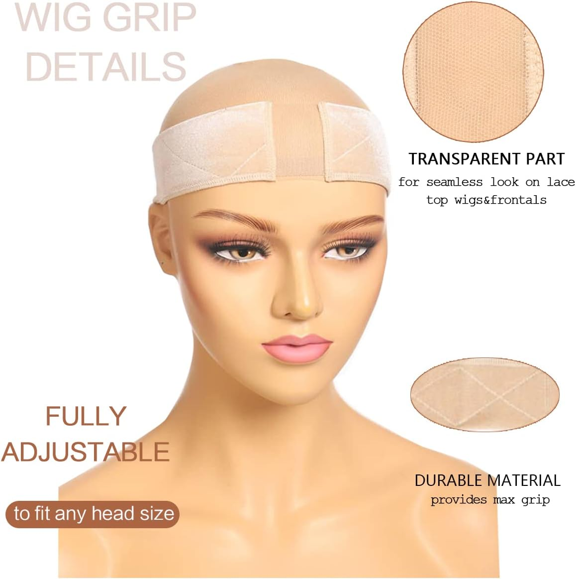 Elastic Wig Grip Headband, Non-Slip Wig Band, Wig Grip Band for Holding Women&rsquo;S Wig and Scarf, Thinner Velvet Wig Grip(2-Nude), 2.0 Count, Pack of 1 - 2-Black image number 6