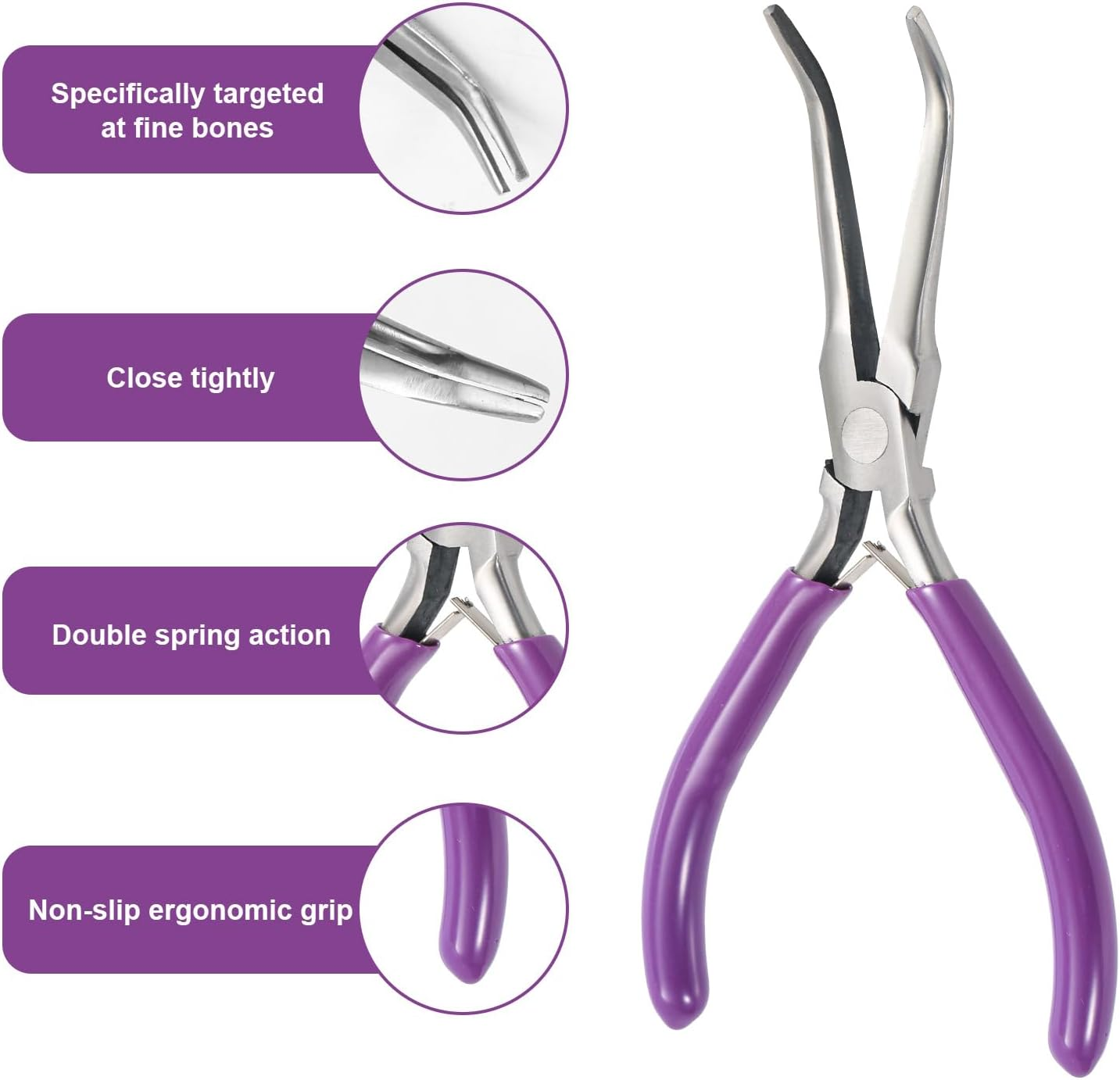 Fish Bone Pliers, Professional Bent Nose Pliers with Non-Slip Handle, Carbon Steel Tool for Locking and Extracting Small Fish Bones image number 1