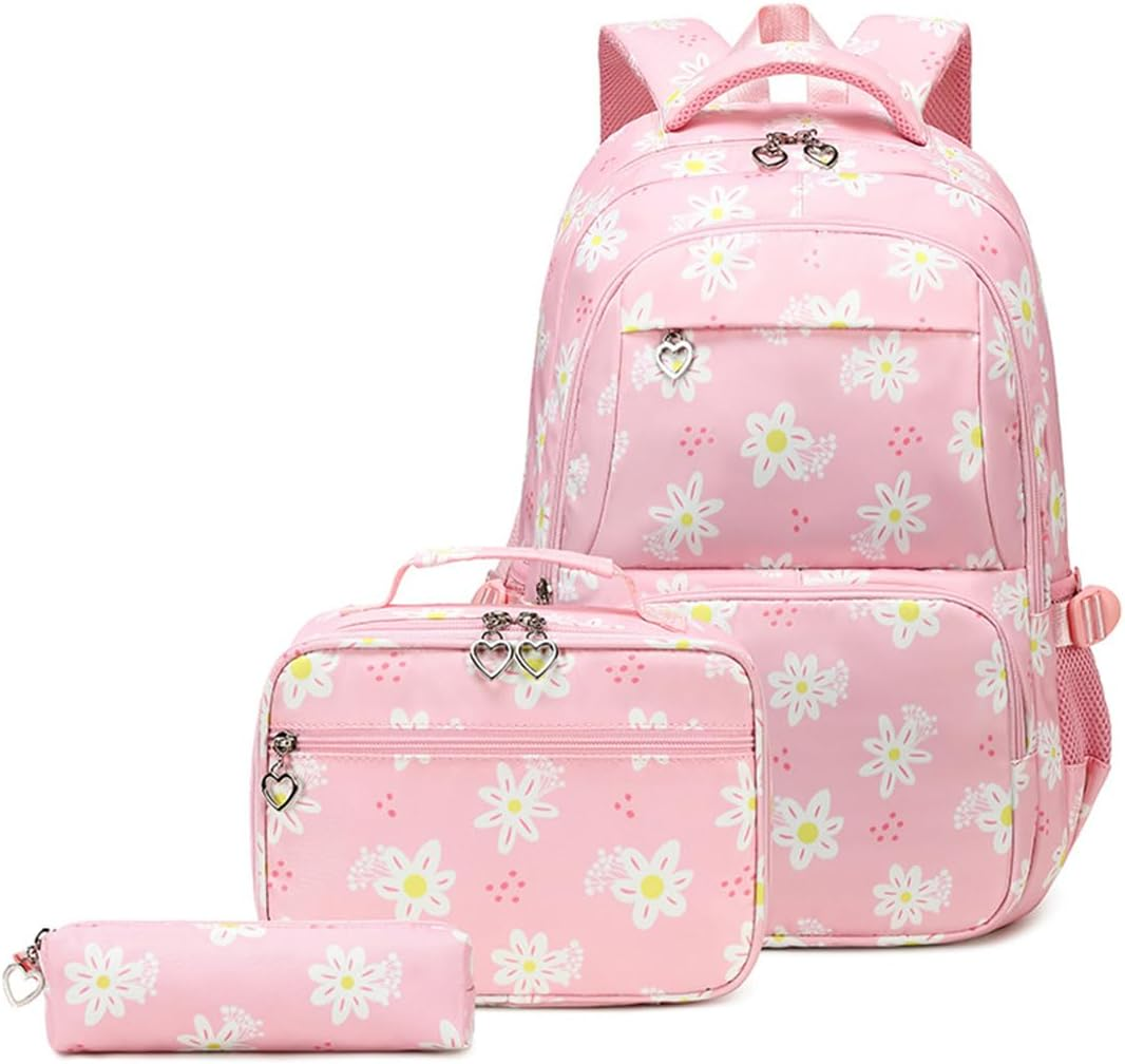 Coolwife School Backpack Set Lunch Bag Pencil Case 3 Pieces Teens Girls Cute Primary Junior Middle Students Daypacks, Tie-Dye Stars Pink, One Size, Casual Student