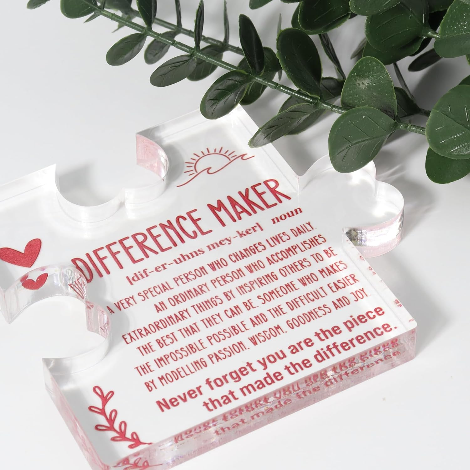 Difference Maker Gift, Thank You Gifts for Mom Boss Leader Mentor, Teacher Retirement Gifts for Women, Appreciation Gifts for Coworkers, Clear Acrylic Office Desk Decor Sign (Difference Maker)