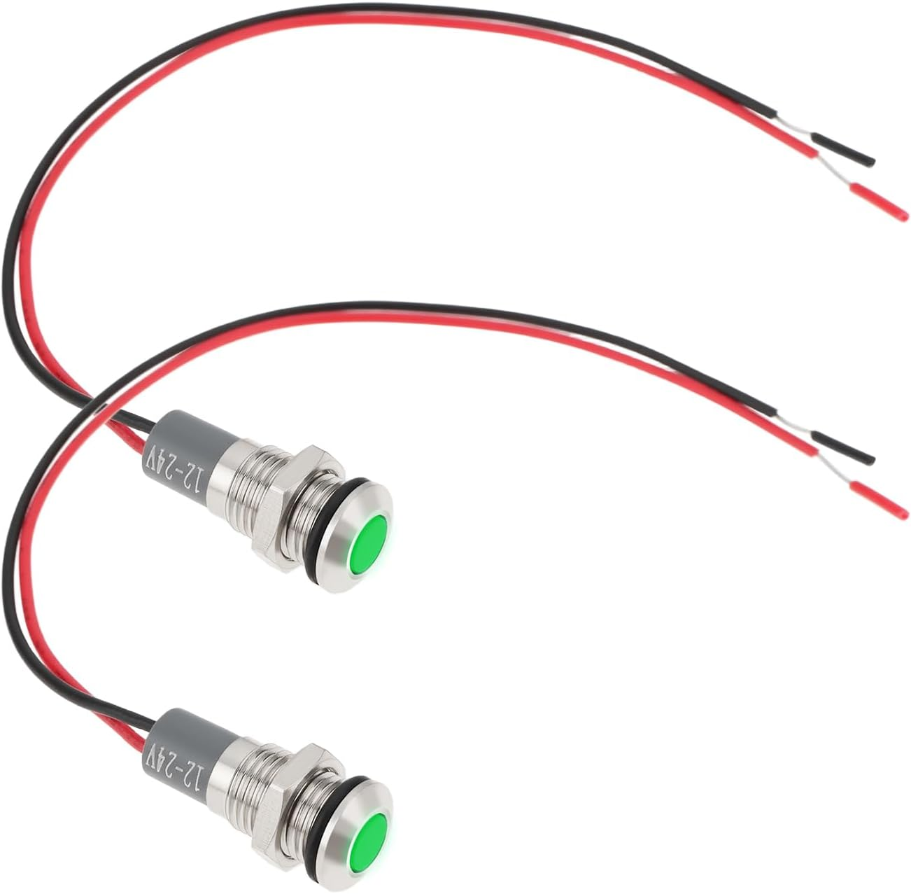 Emagtech 2Pcs AC/DC 12V-24V 8Mm Panel Mount LED Signal Indicator Metal Shell Warning Lamps, Green