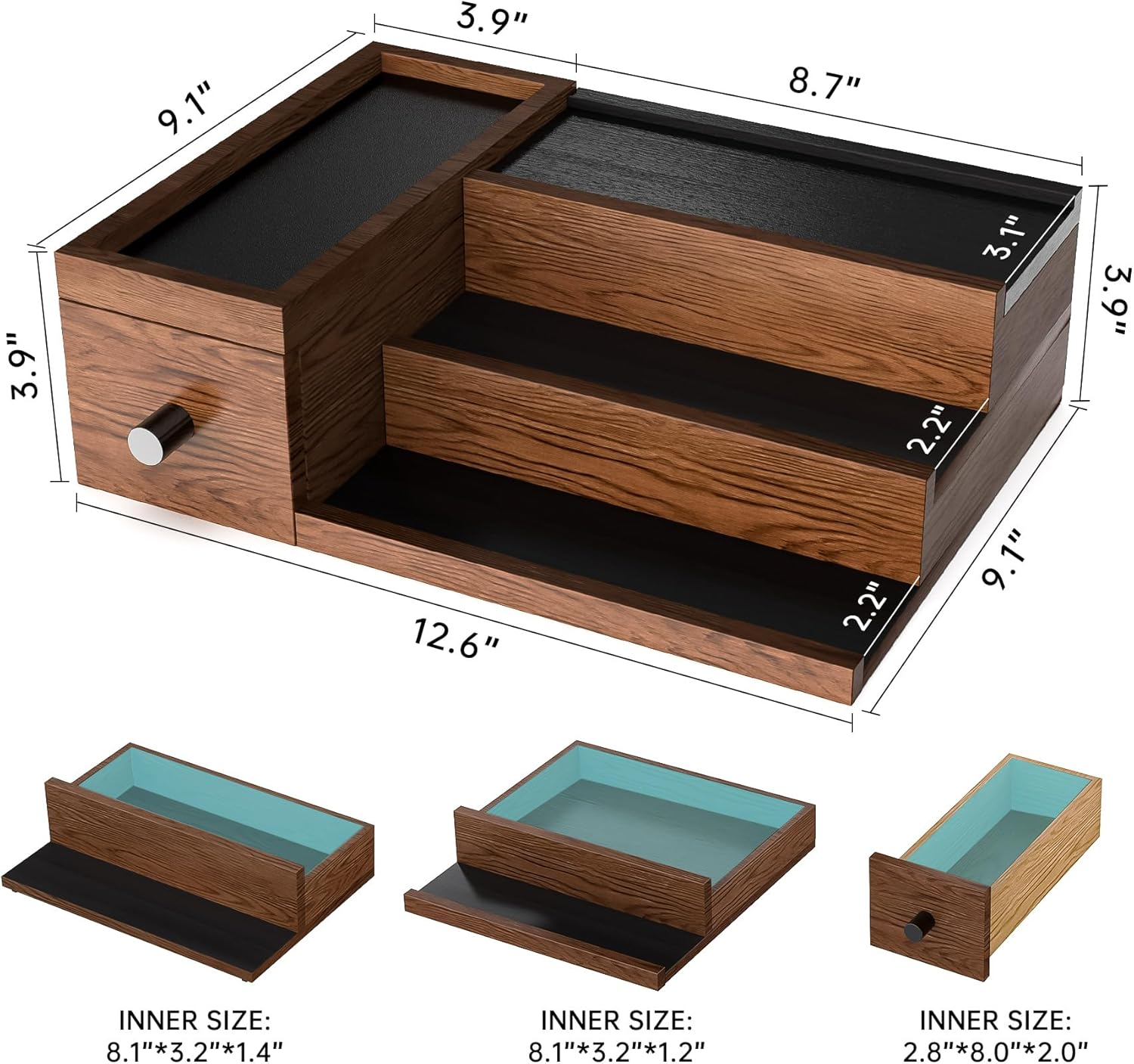 Nihome Handcrafted 3 Tier Wooden Cologne Organizer for Men, Mens Cologne Perfume Stand Organizer Solid Wood W/Hidden Compartments, Multi-Level Storage for Modern Gentleman'S Accessory Organization image number 1