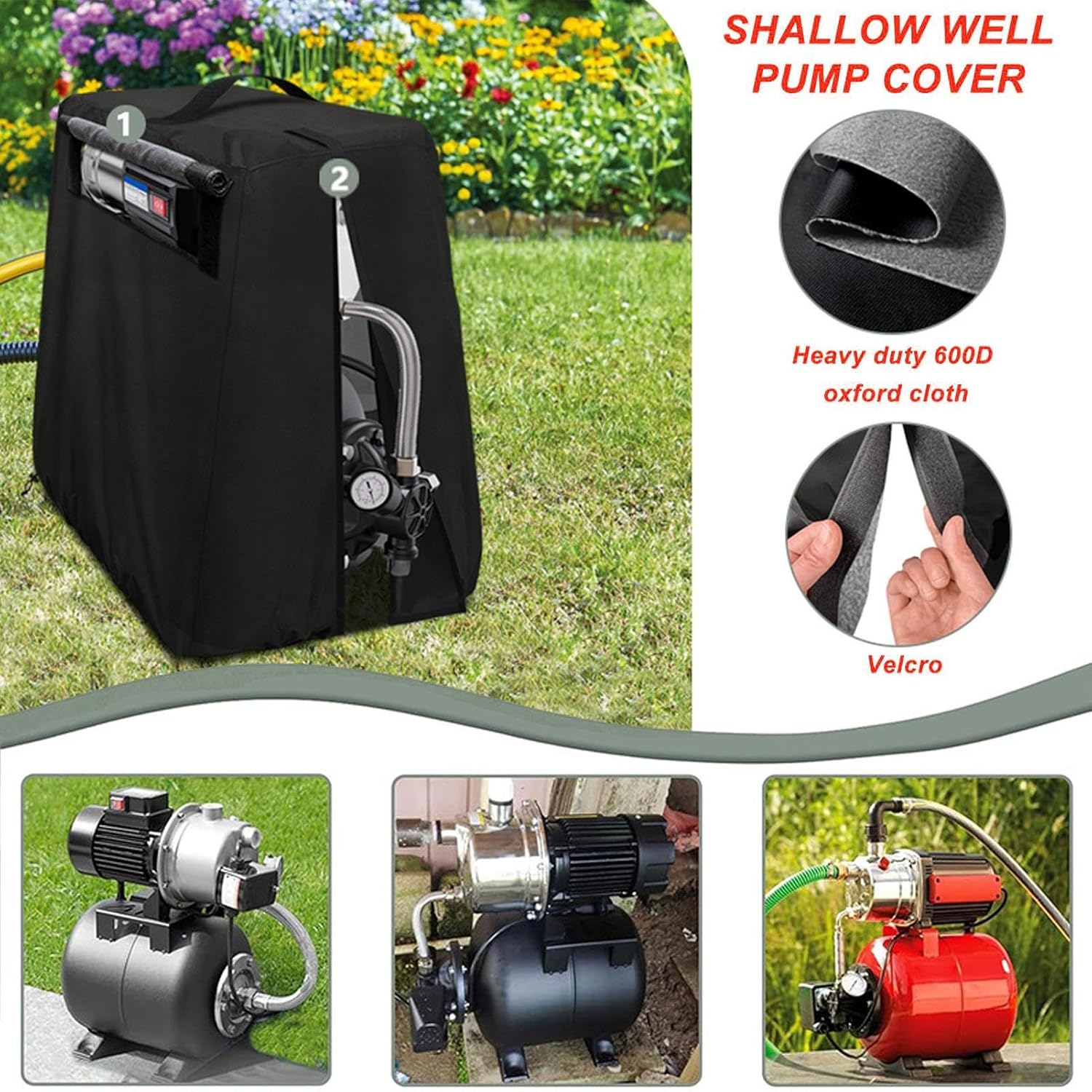Well Pump Covers for outside - Shallow Welll Pumpp Rcoverr | Oxford Cloth Waterproof Shield | 29 X 19 Inch Water Booster Pummp | Weell Pumppp Shieldd | Protective Cover with Handle | Home Outdoor image number 3