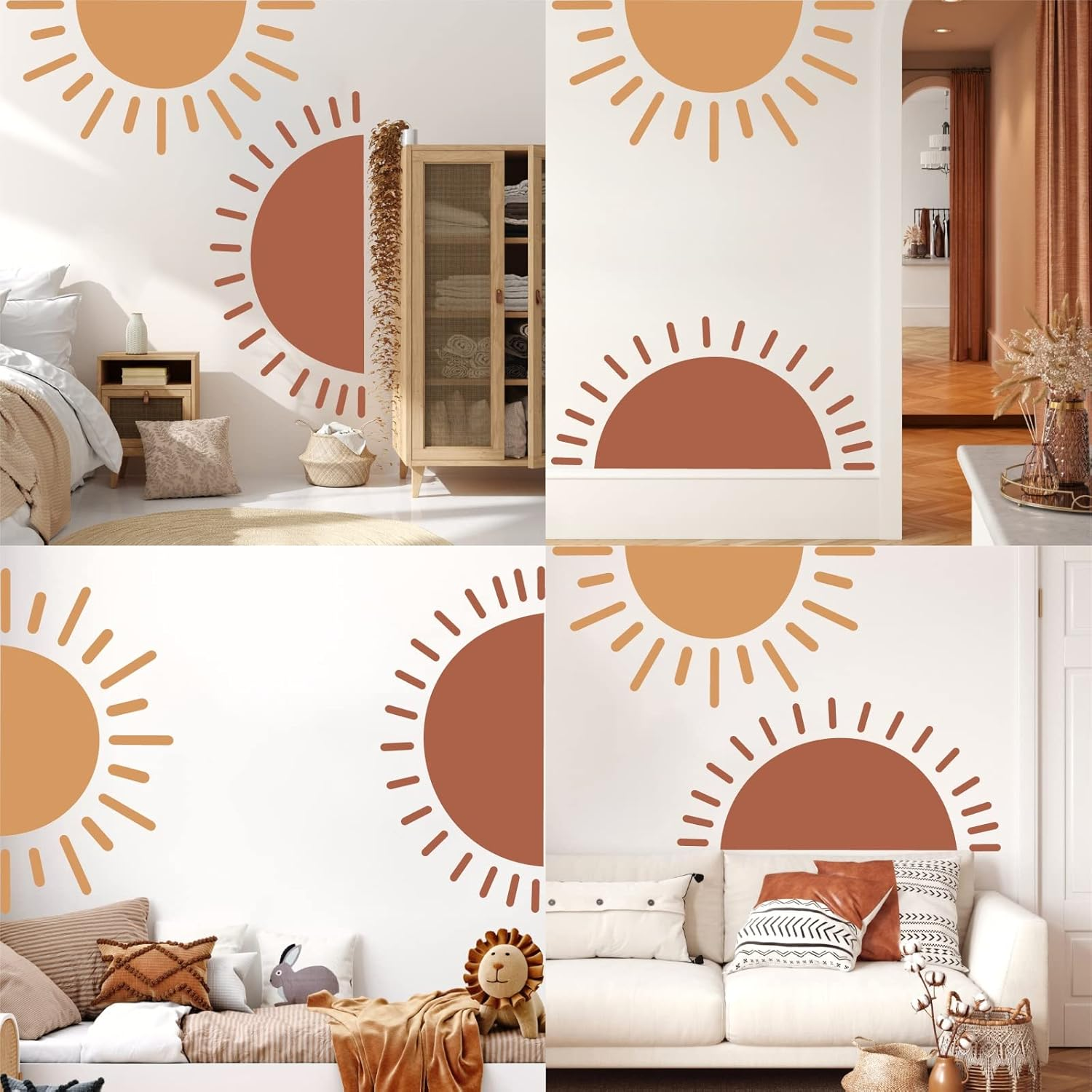 Half Sun Wall Decal Large Wall Decal Sunshine Wall Stickers Vinyl Wall Art Decals Removable Sun Decals for Walls Sunrise Sticker Peel and Stick Headboard Wall Decals for Nursery Kids Room Bedroom image number 1