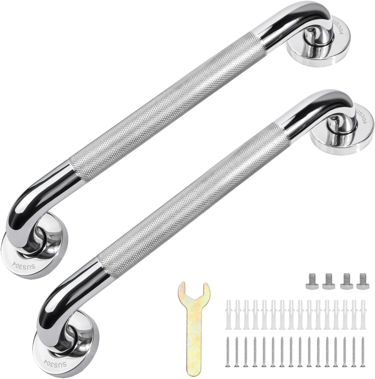 Sunzone 2-Piece Bathroom Grab Bars - 16-Inch Anti-Slip Chrome Stainless Steel Safety Hand Rails