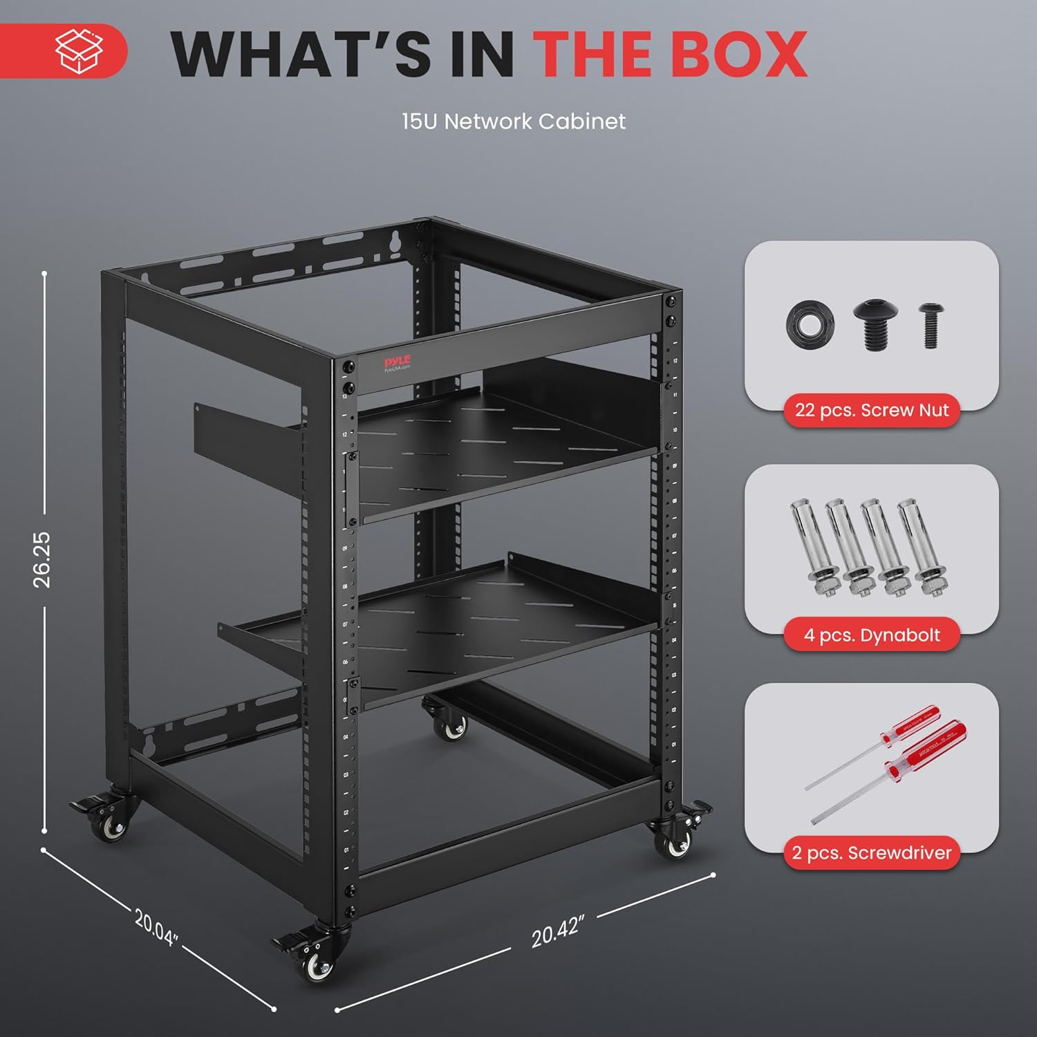 15U Server Rack Network Cabinet - Open Frame Rack, Wall Mountable Heavy Duty Designs for Servers & AV Gear | Compatible with 19" Equipment Standard (Black) image number 1