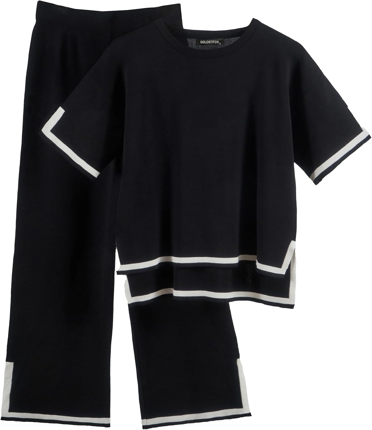 GOLDSTITCH Women'S Summer Two Piece Outfits Casual Short Sleeve Knit Tops Wide Leg Pants Lounge Sets Tracksuits