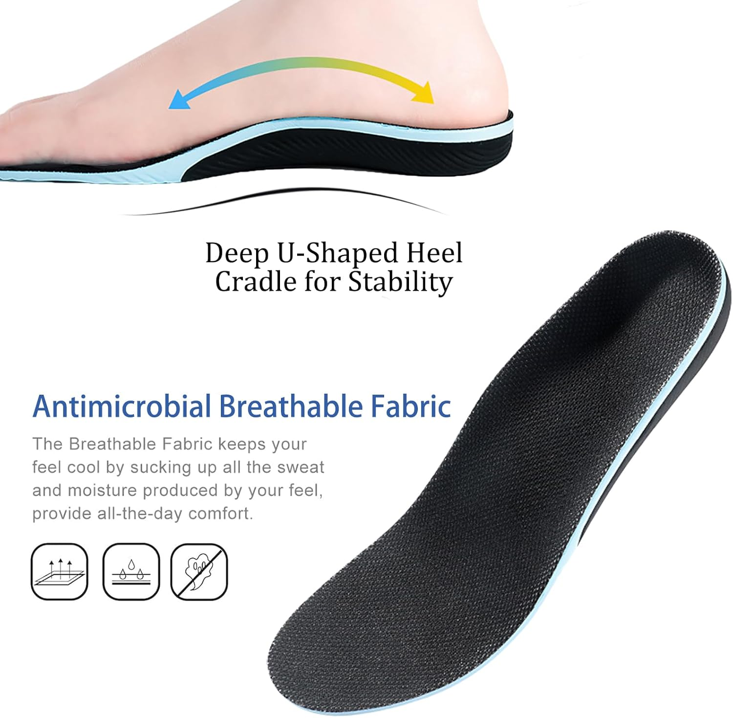 Anti-Fatigue Arch Support Insoles Orthotic Insoles with Arch Support Full Length Heel Seats Gym Insoles Pain Relief Running/Gym/Work (40.5-41.5) image number 5