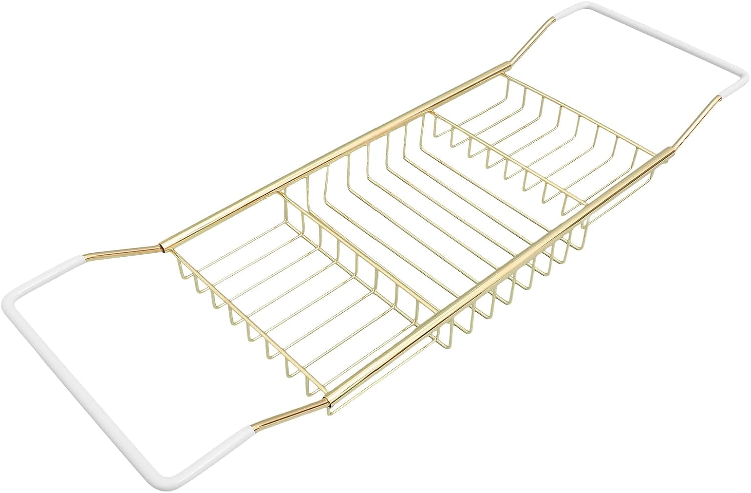 ROMISBABA Adjustable Stainless Steel Bathtub Tray Organizer with Non-Slip Extendable Storage Rack, Gold Bathroom Tub Side Shelf for Mobile Phone and Bath Accessories image number 3