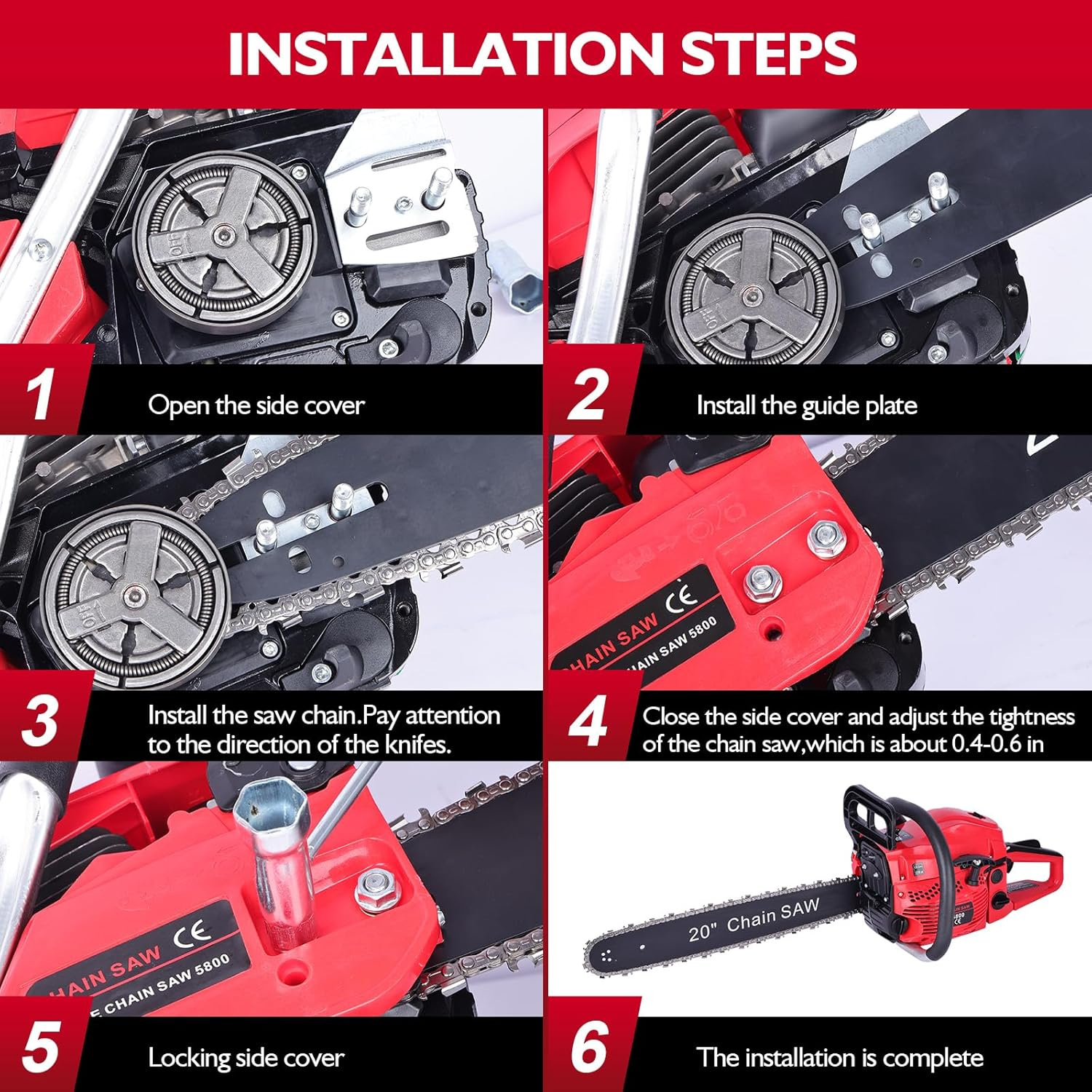 58CC Gas Chainsaw, 20 Inch Power Chain Saw, 2200W 2-Cycle Handed Petrol Chainsaws Gasoline Chainsaws Garden Tool for Cutting Trees, Wood, Outdoor Home Garden and Farm Use image number 1
