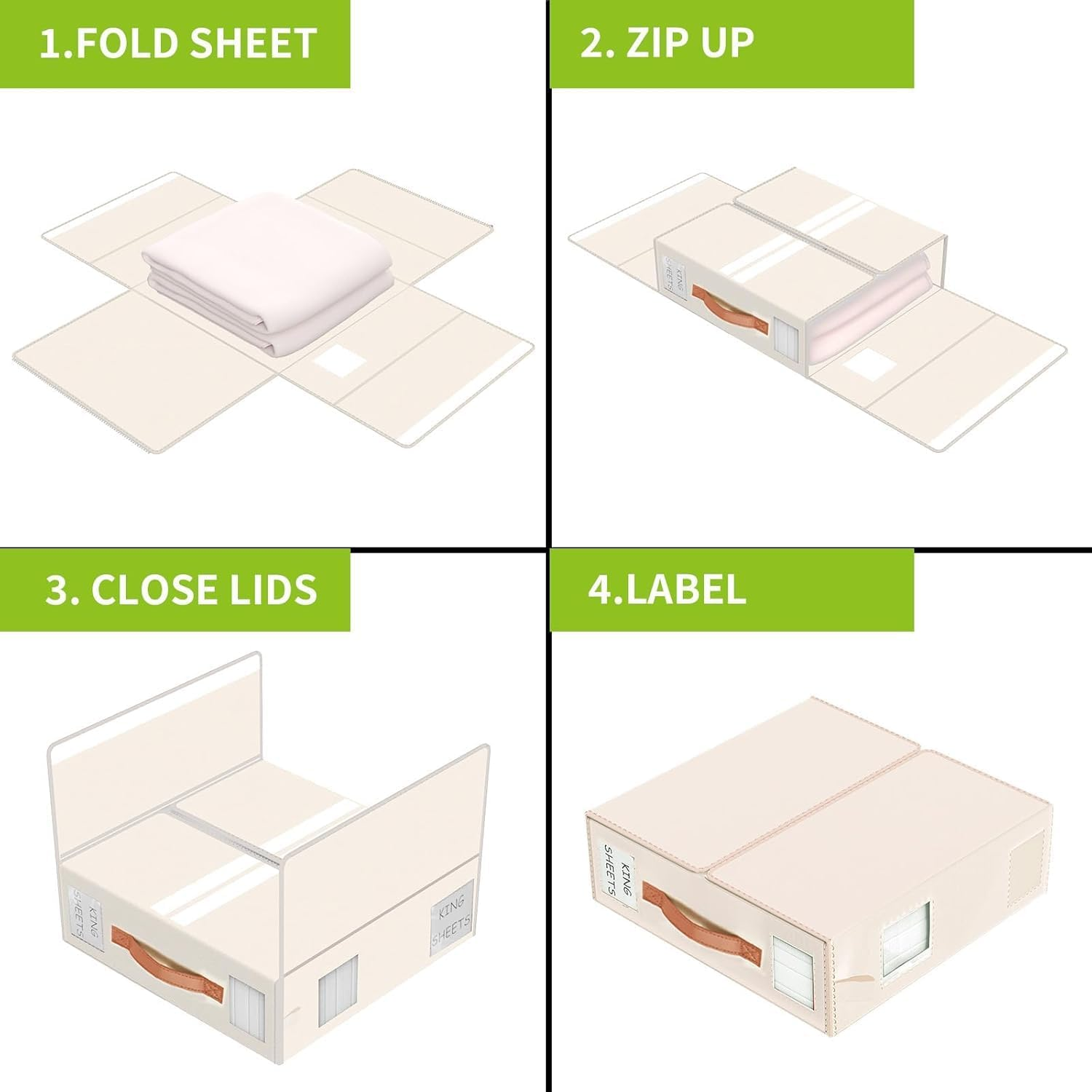 Foldable Bed Sheet Organizers and Storage - 4 Pack with PU Leather Handles, Bedding Set Organizer for Bed Sheets, Pillowcases, Linen Closet, Clothes & Towels image number 1